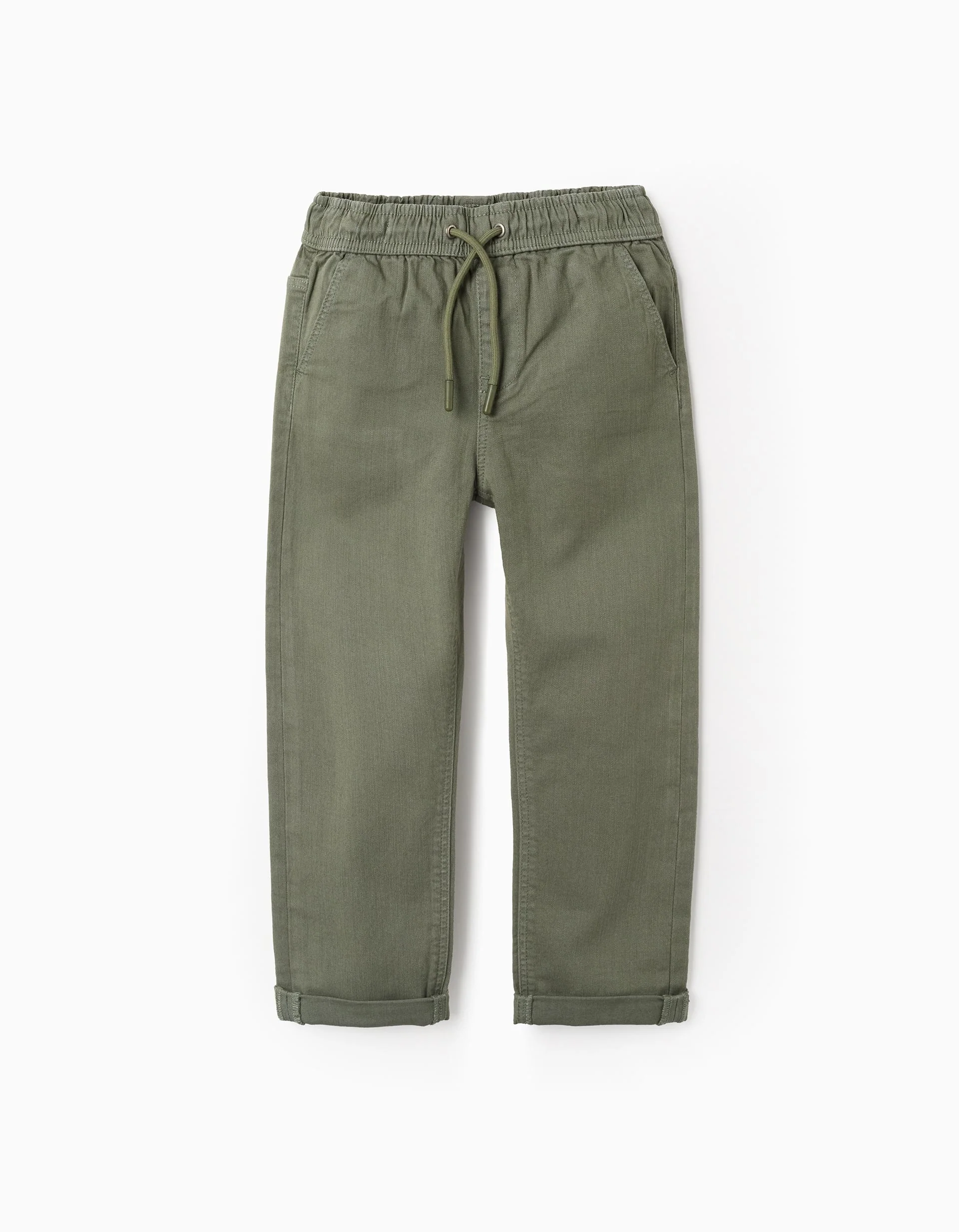 Twill Trousers with Elastic Waist and Drawstring for Boys 'Slim', Green