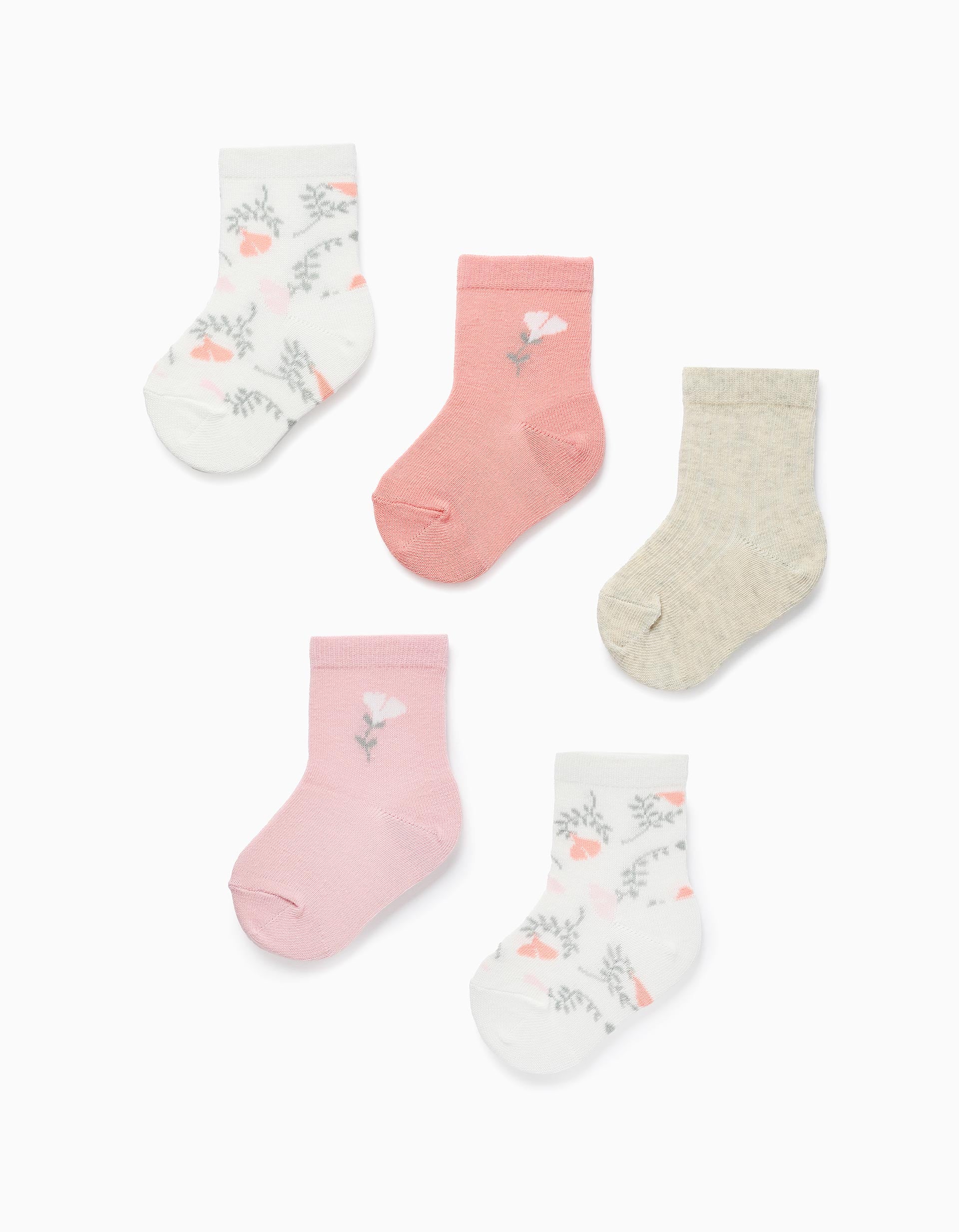 Pack of 5 Pairs of Socks for Newborn Girls 'Flowers', Multicolour