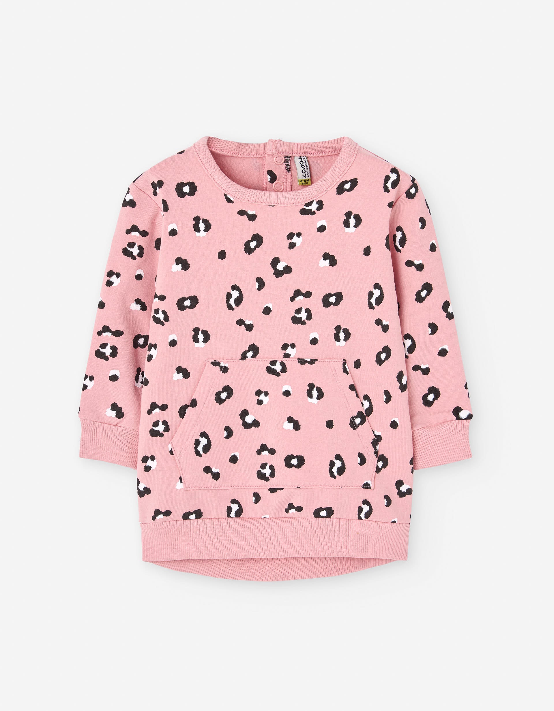 Cotton dress with leopard print for baby girls, pink