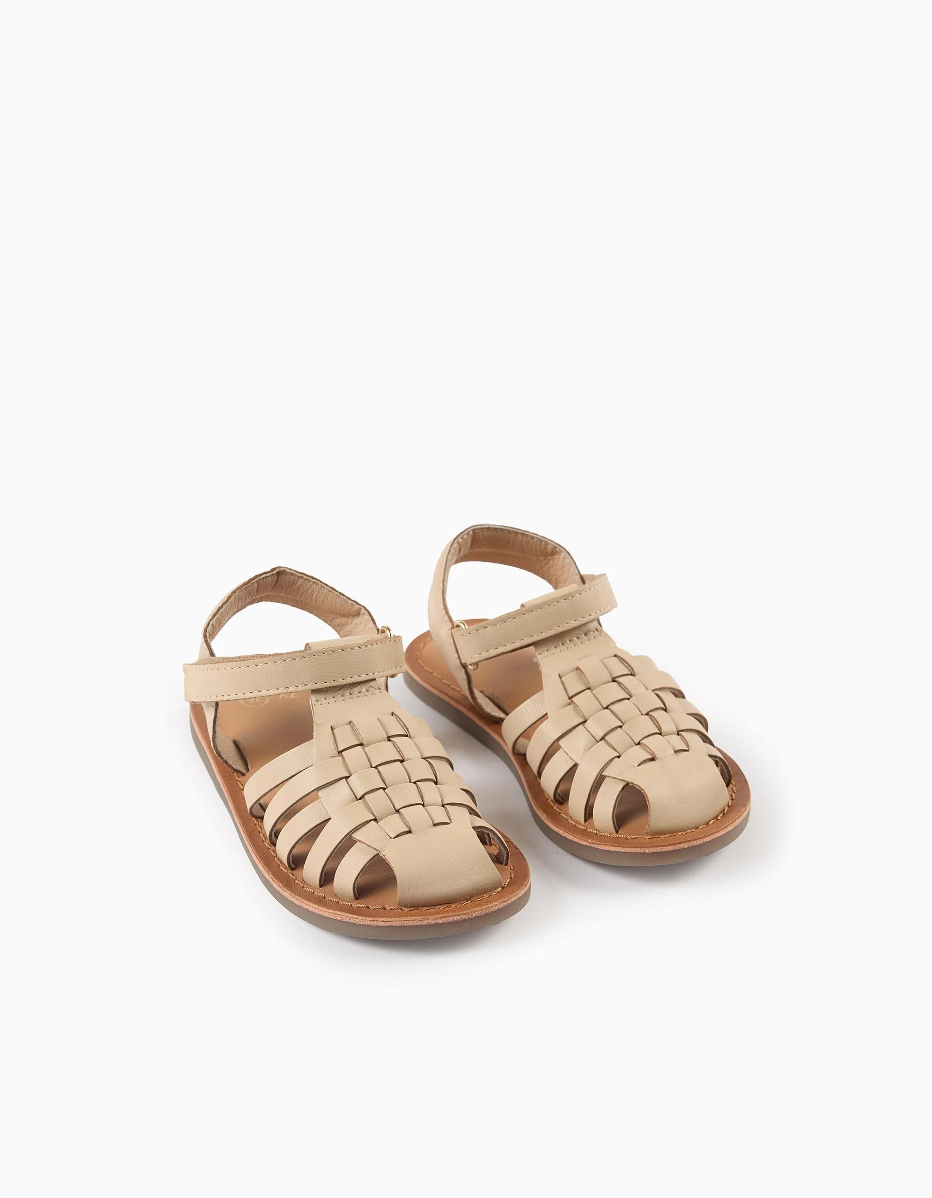 Braided Leather Sandals for Newborns, Beige