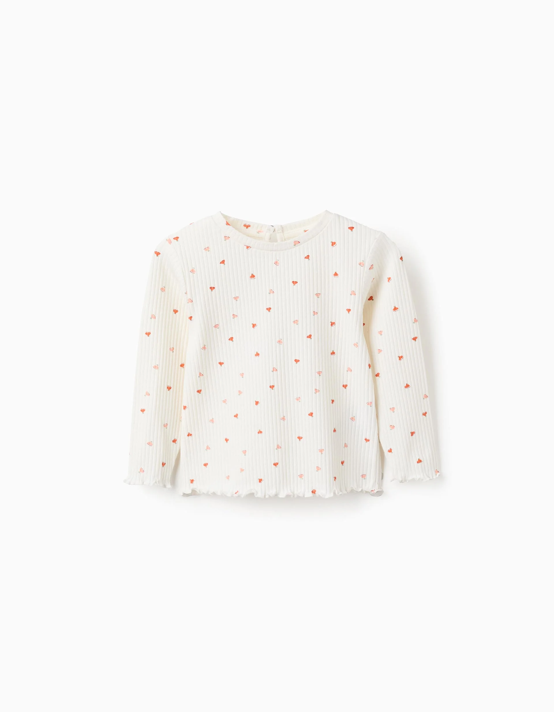 Floral Ribbed T-shirt with Wavy Finish for Baby Girls, Beige