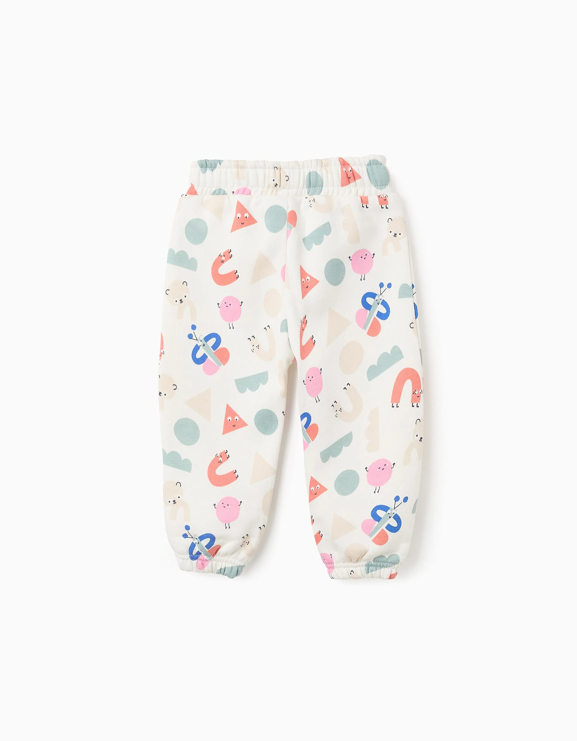 Brushed Joggers with Motif for Baby Girls 'Shapes', White