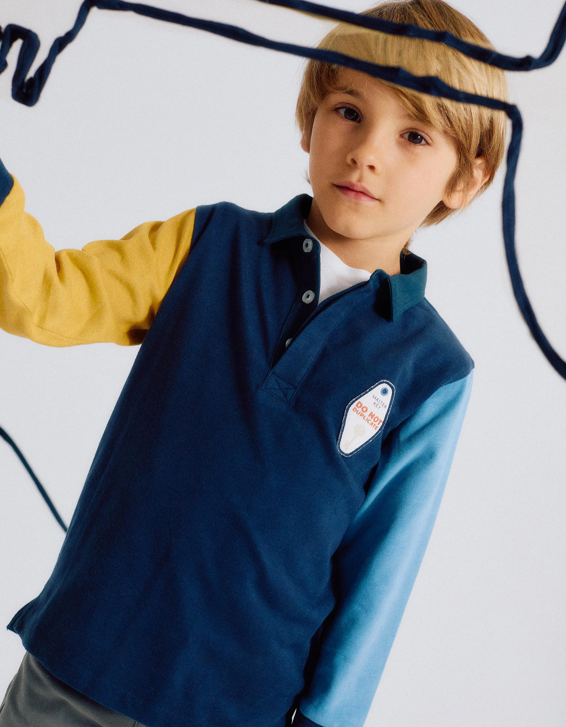 Long Sleeve Cotton Polo Shirt with Embroidery for Boys, Multicolour