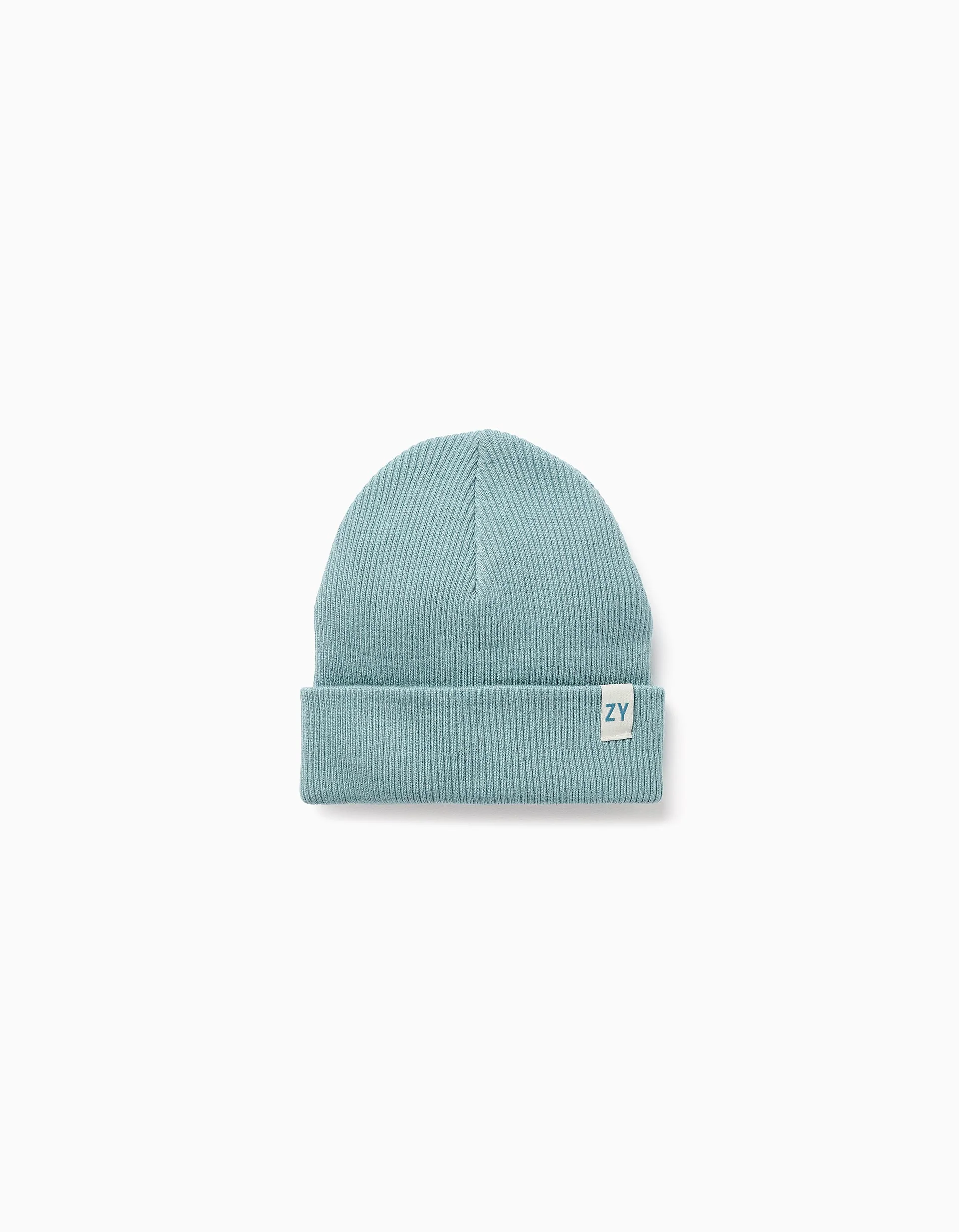 Ribbed beanie in flexible knit for boys, blue green