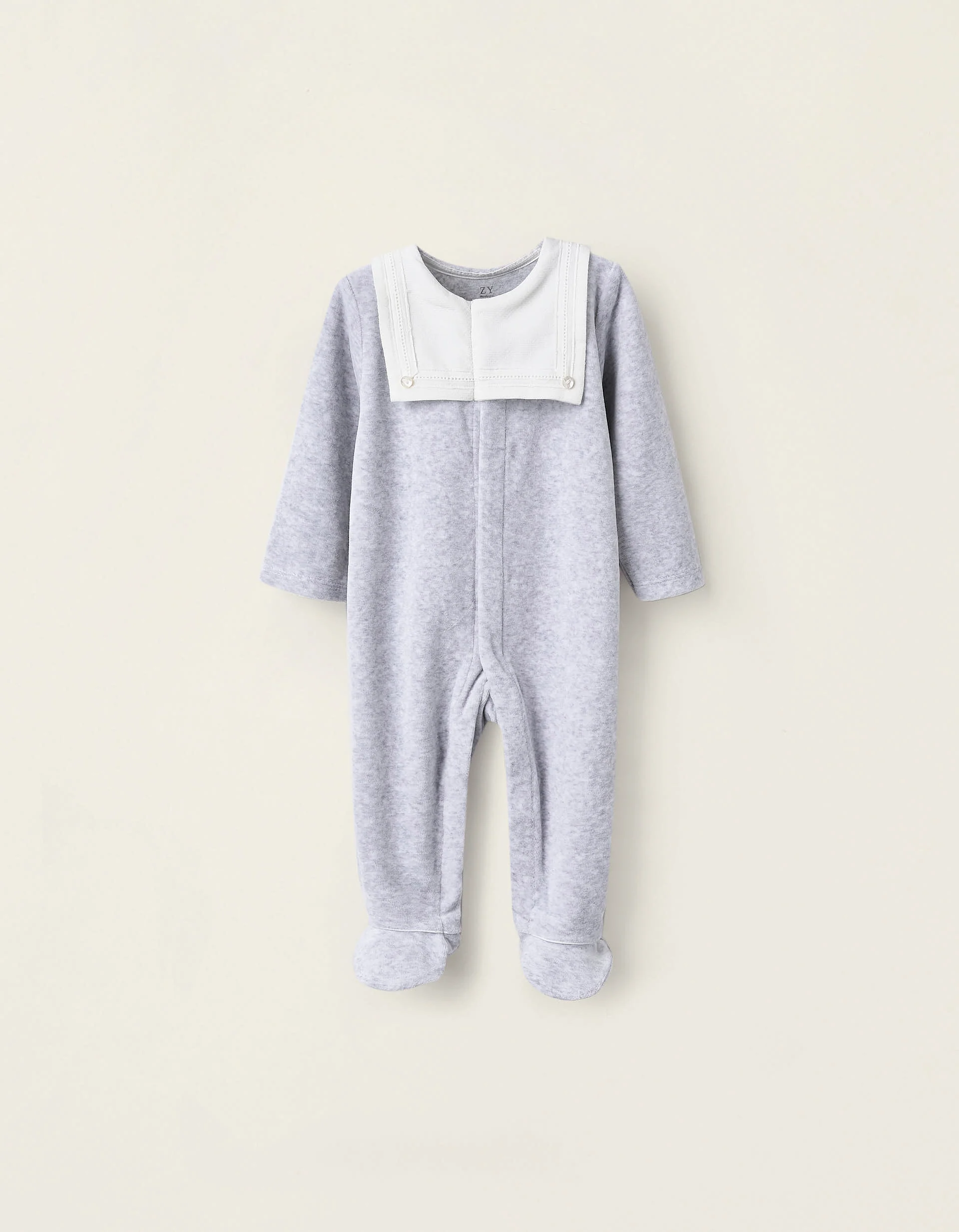 Newborns' Velours Sleepsuit with Sailor Collar, Grey