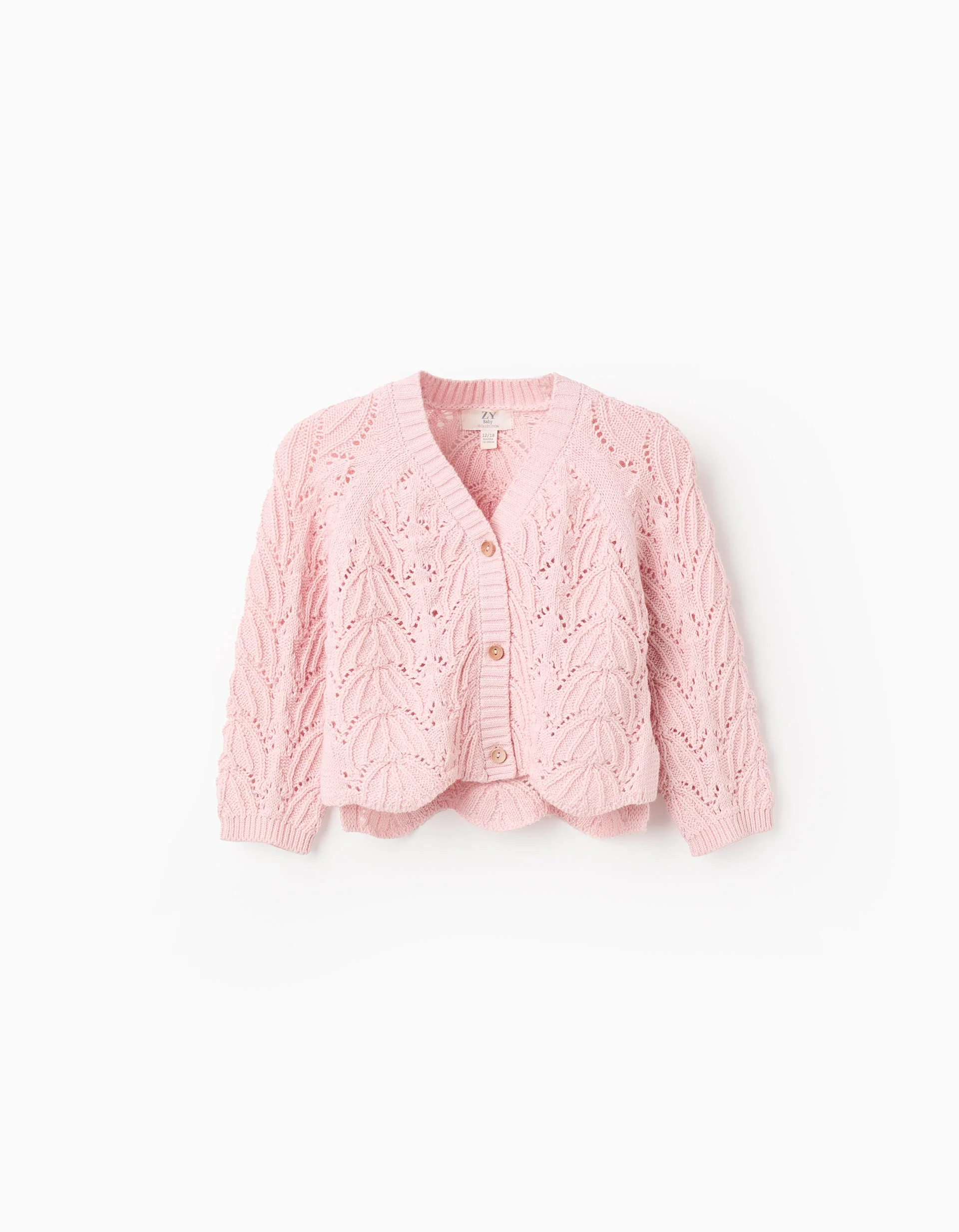 Knitted Openwork V-neck Cardigan for Baby Girls, Pink