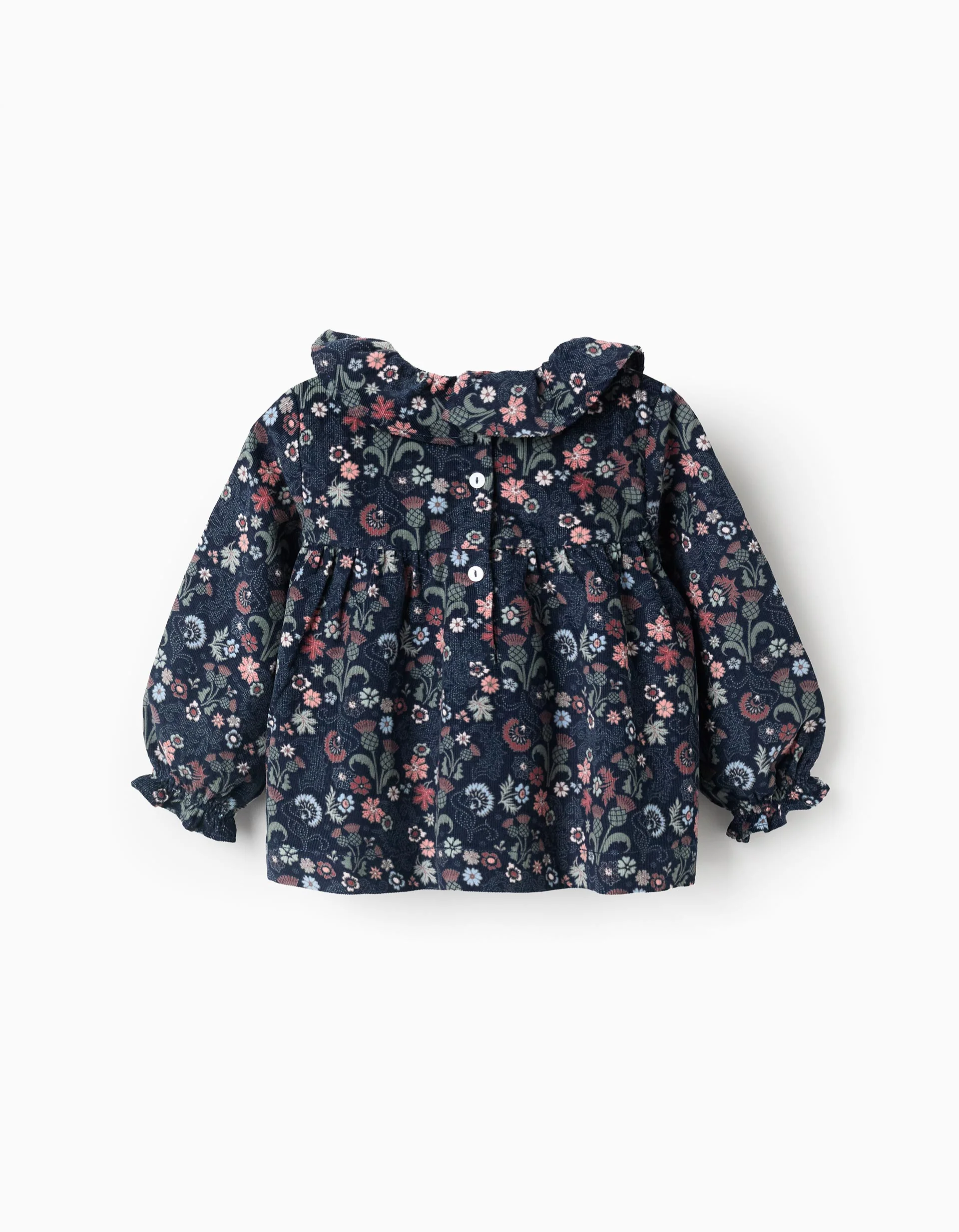 Floral Corduroy Blouse for Baby Girls, Dark Blue