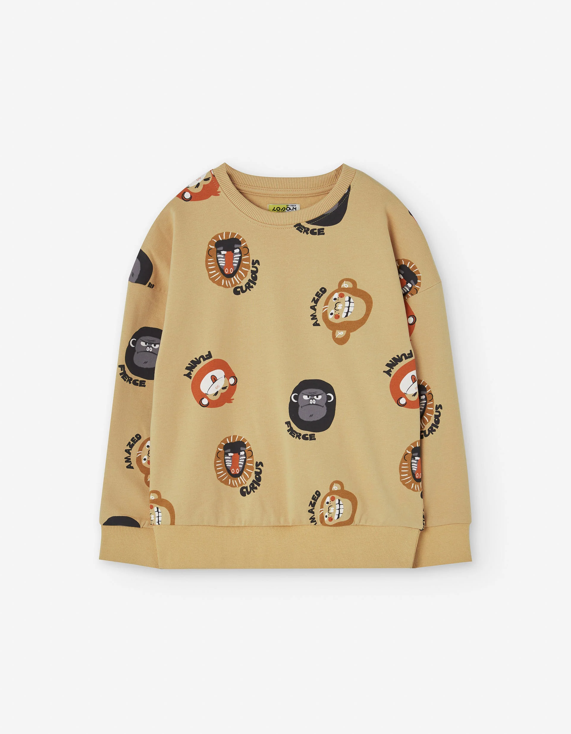 Cotton brushed sweatshirt with printed animals for boys, yellow