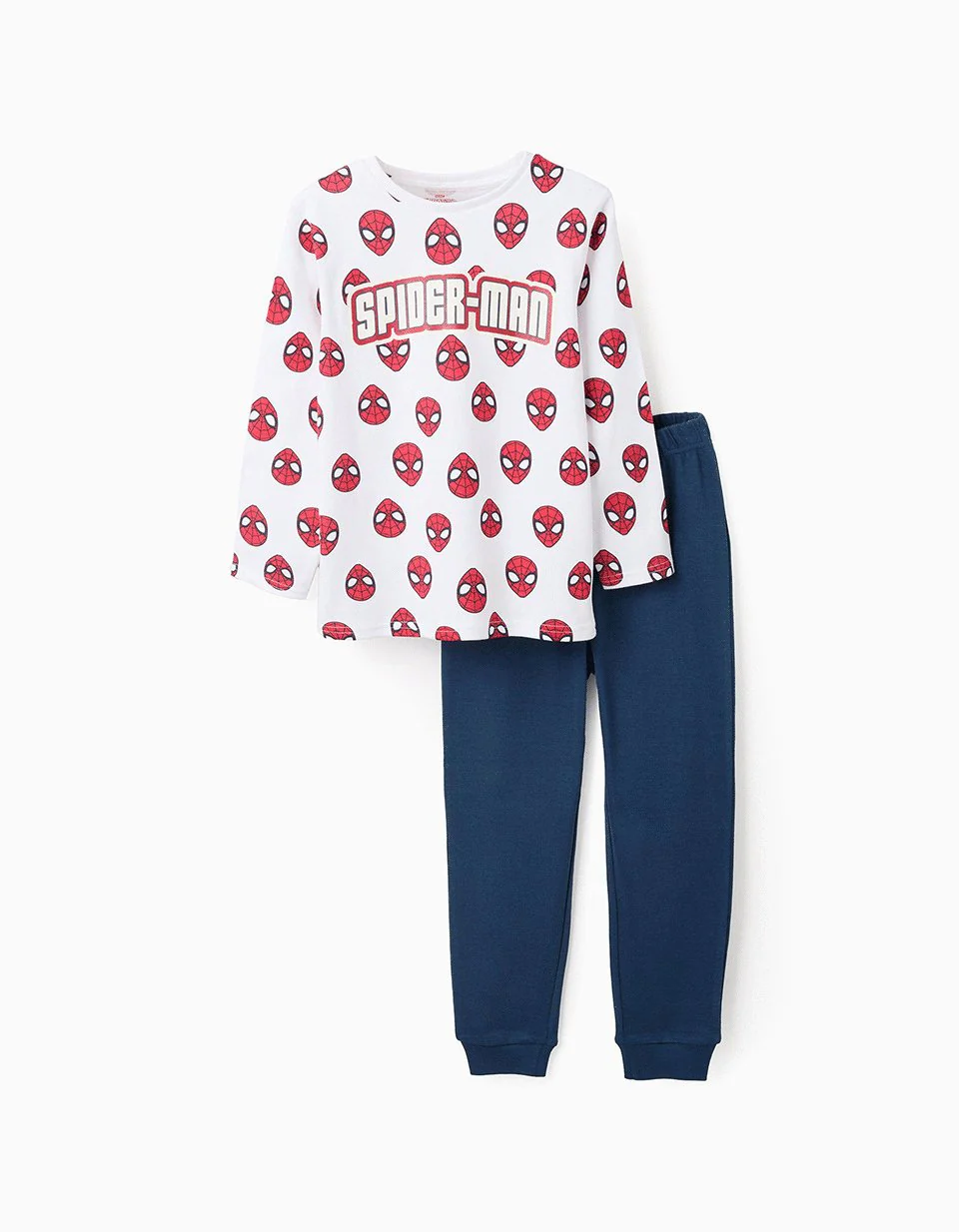 Glow-in-the-Dark Cotton Pyjamas for Boys 'Spiderman', White/Blue