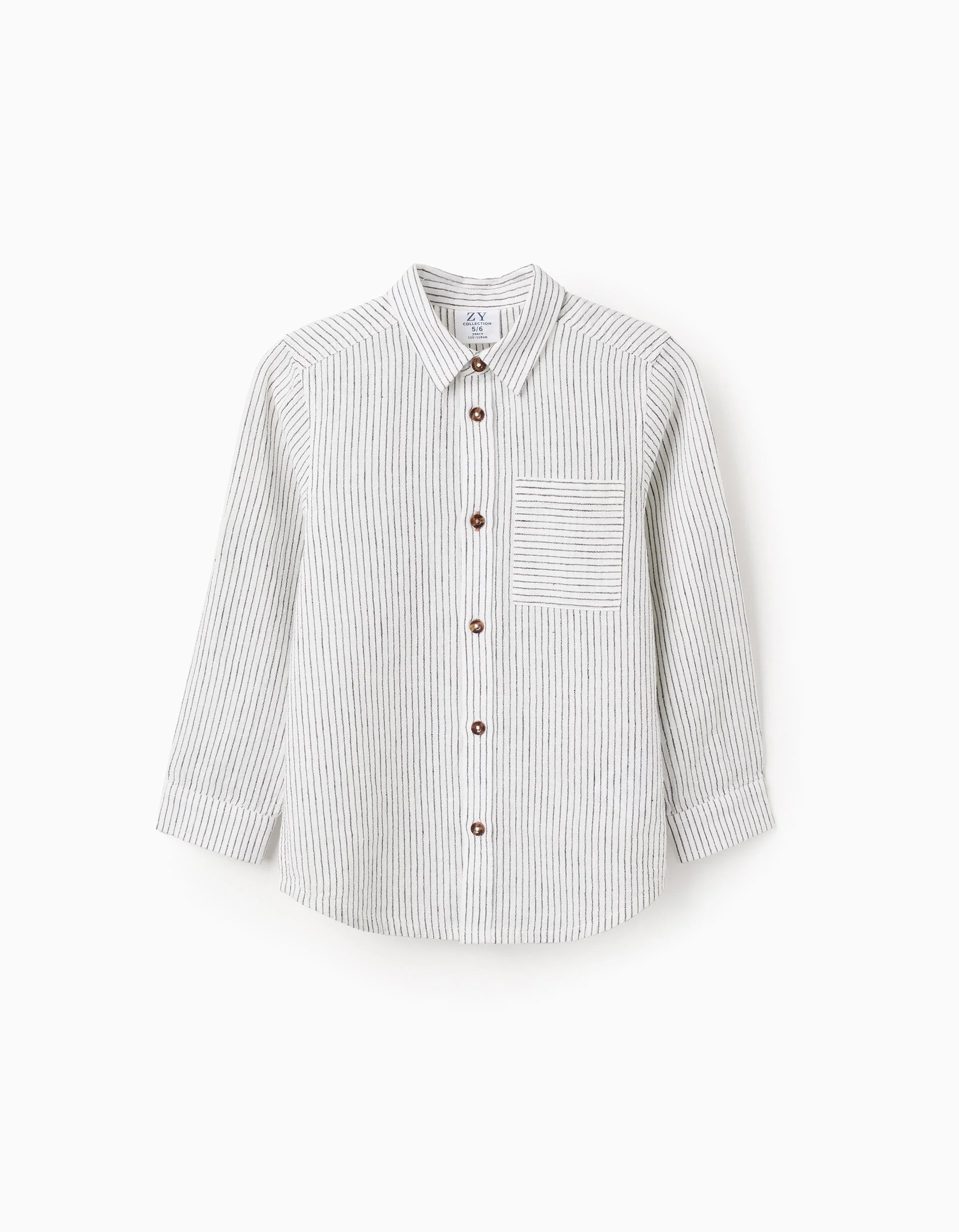 Cotton and Linen Shirt with Pocket for Boys, White/Black