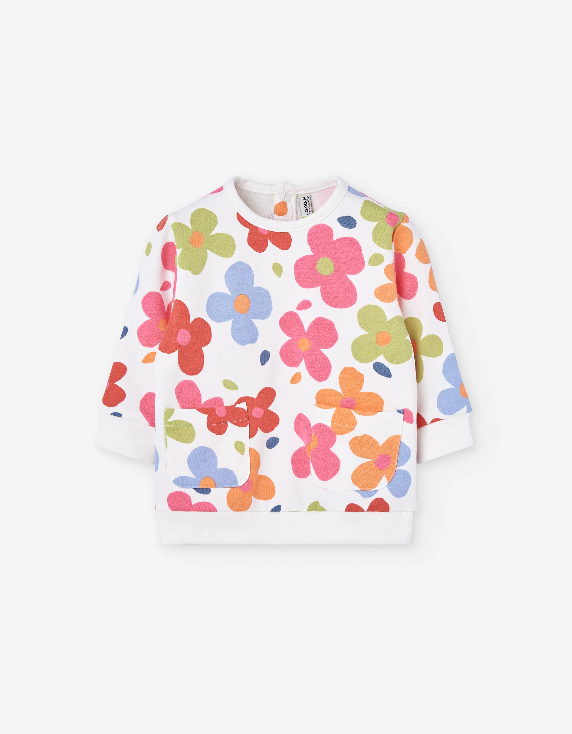 Recycled cotton dress with floral print for baby girls, multicolour