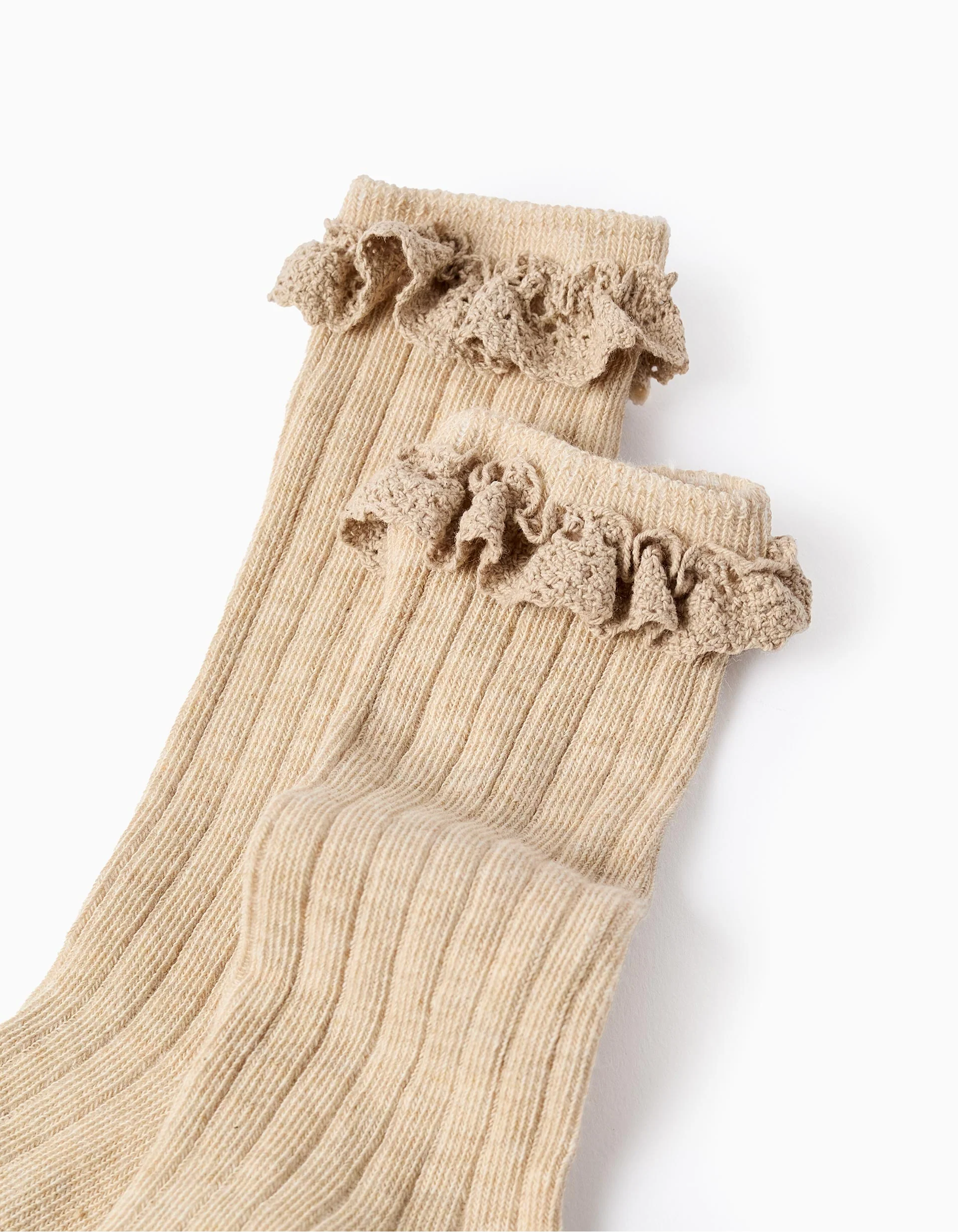 Ribbed High Socks with Crochet for Baby Girls, Beige