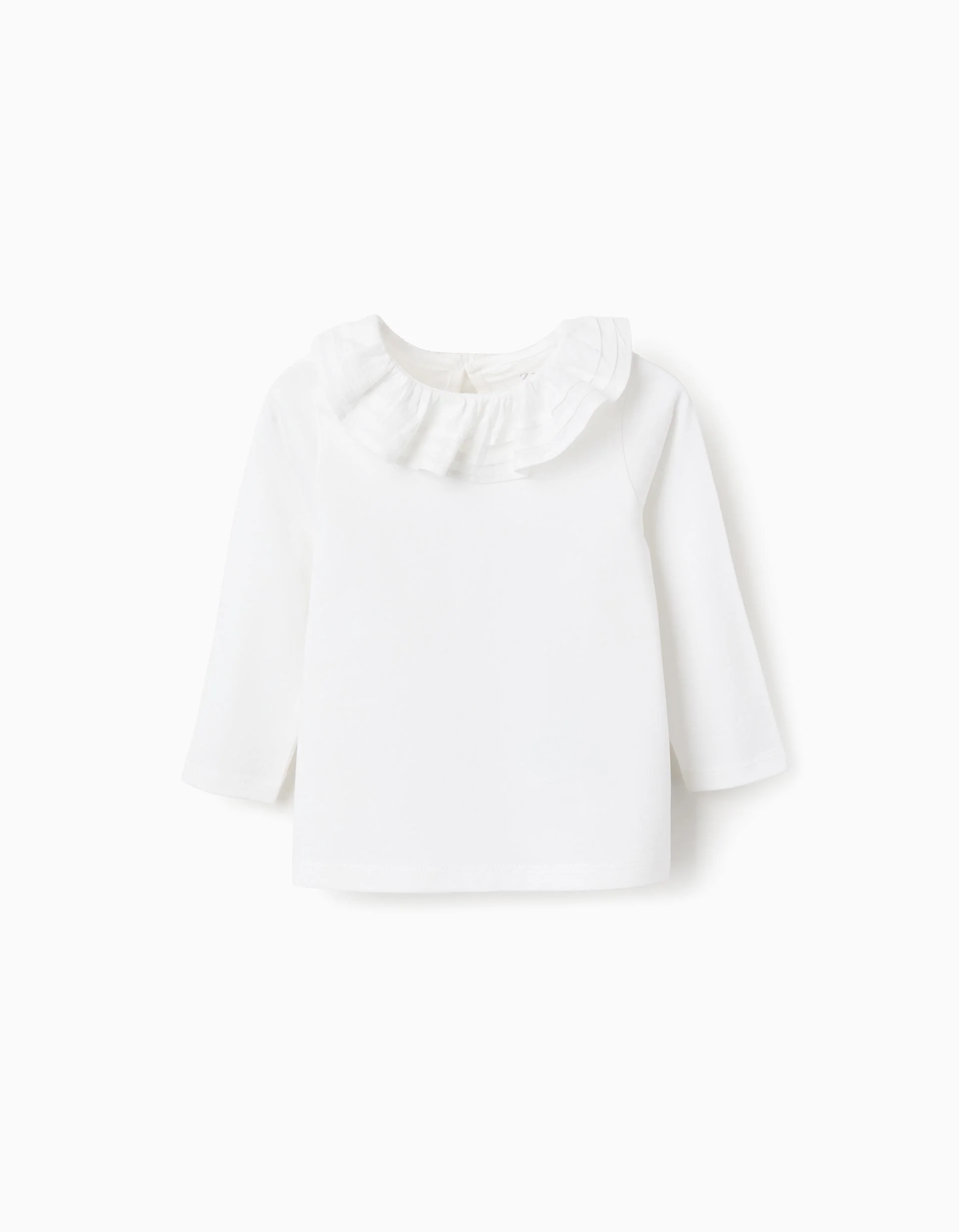 Long Sleeve Ruffle Neck T-Shirt for Baby Girls, White