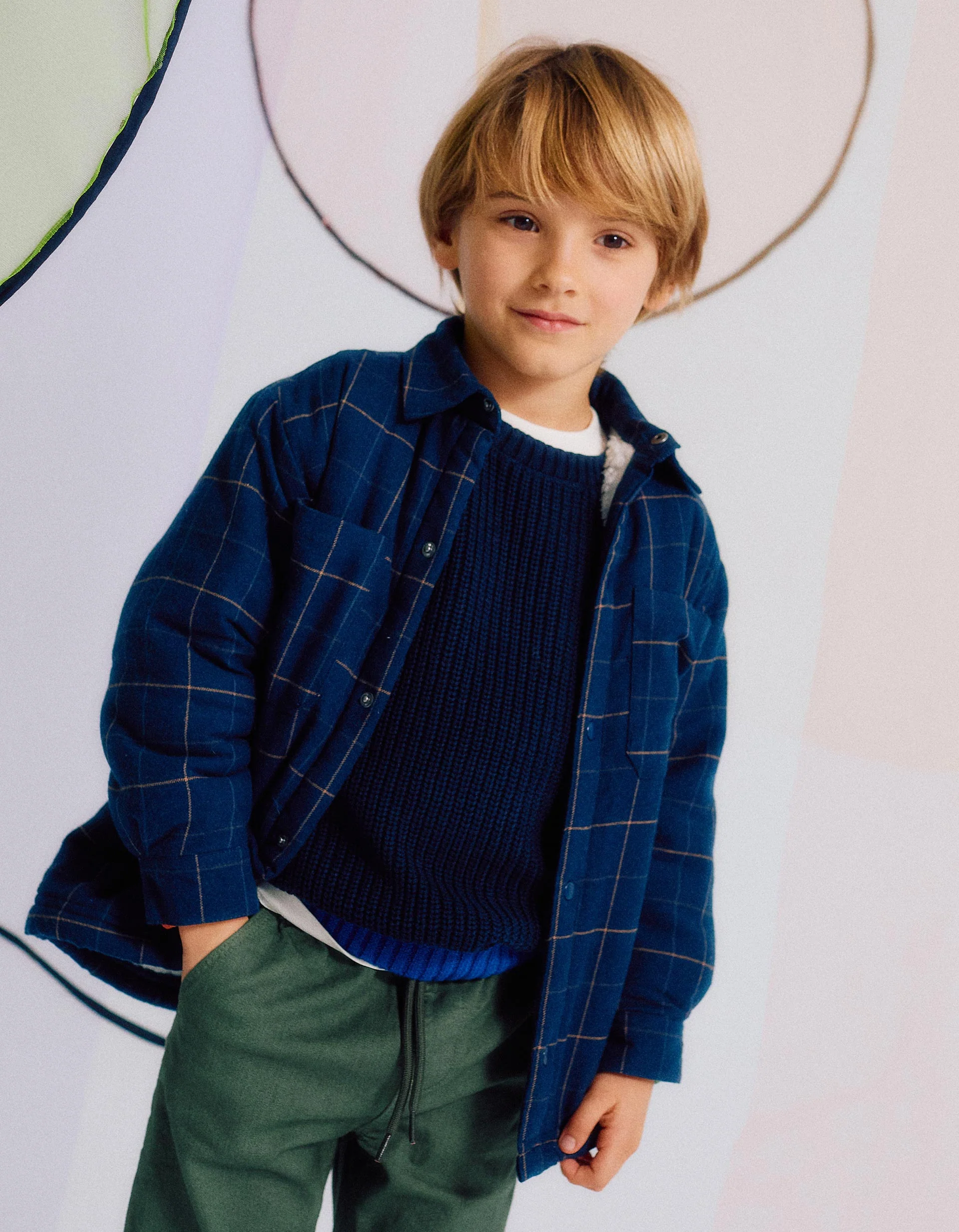 Flannel jacket with sherpa lining for boys, dark blue