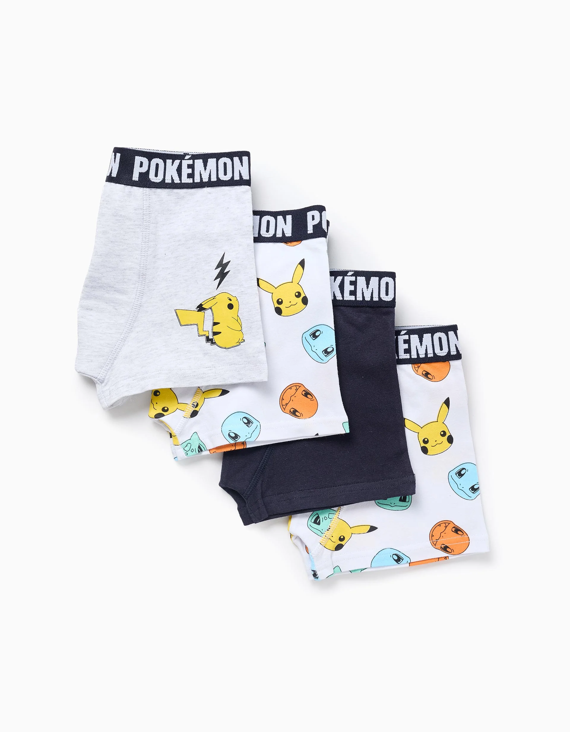 Pack of 4 boxer shorts with Pokémon prints for boys, blue/white/grey