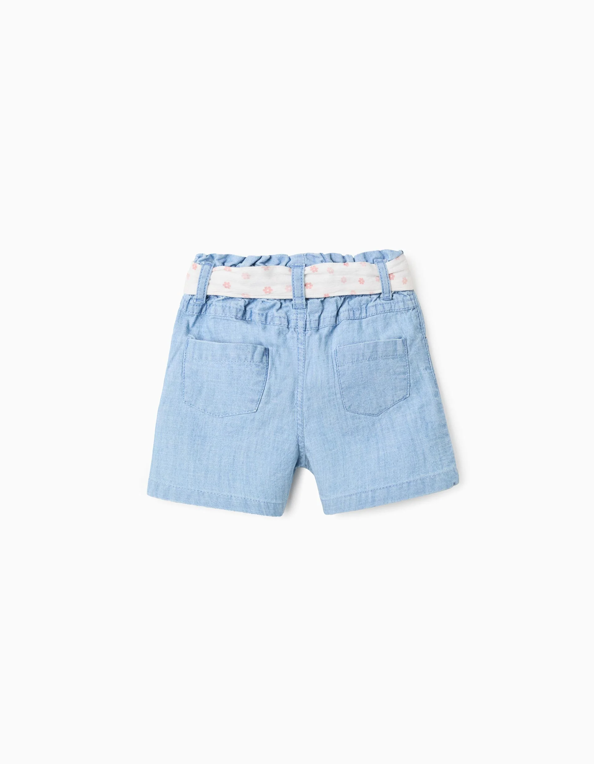 Denim Shorts with Floral Belt for Baby Girls, Blue