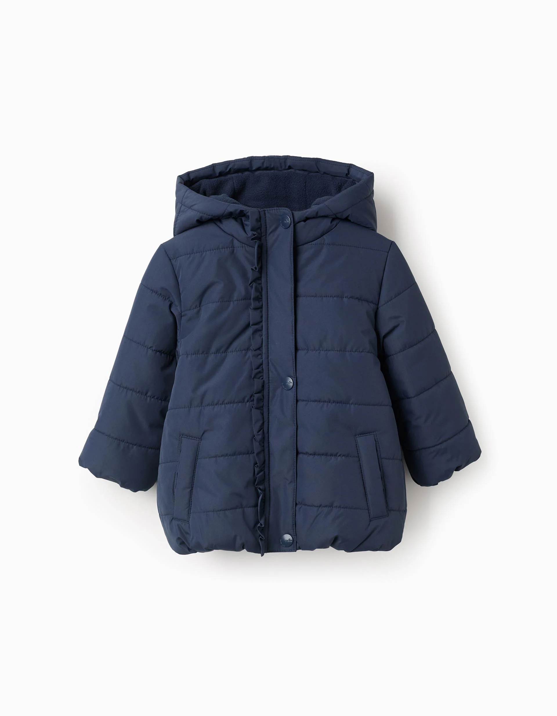 Padded Jacket with Hood and Polar Lining for Baby Girls, Blue