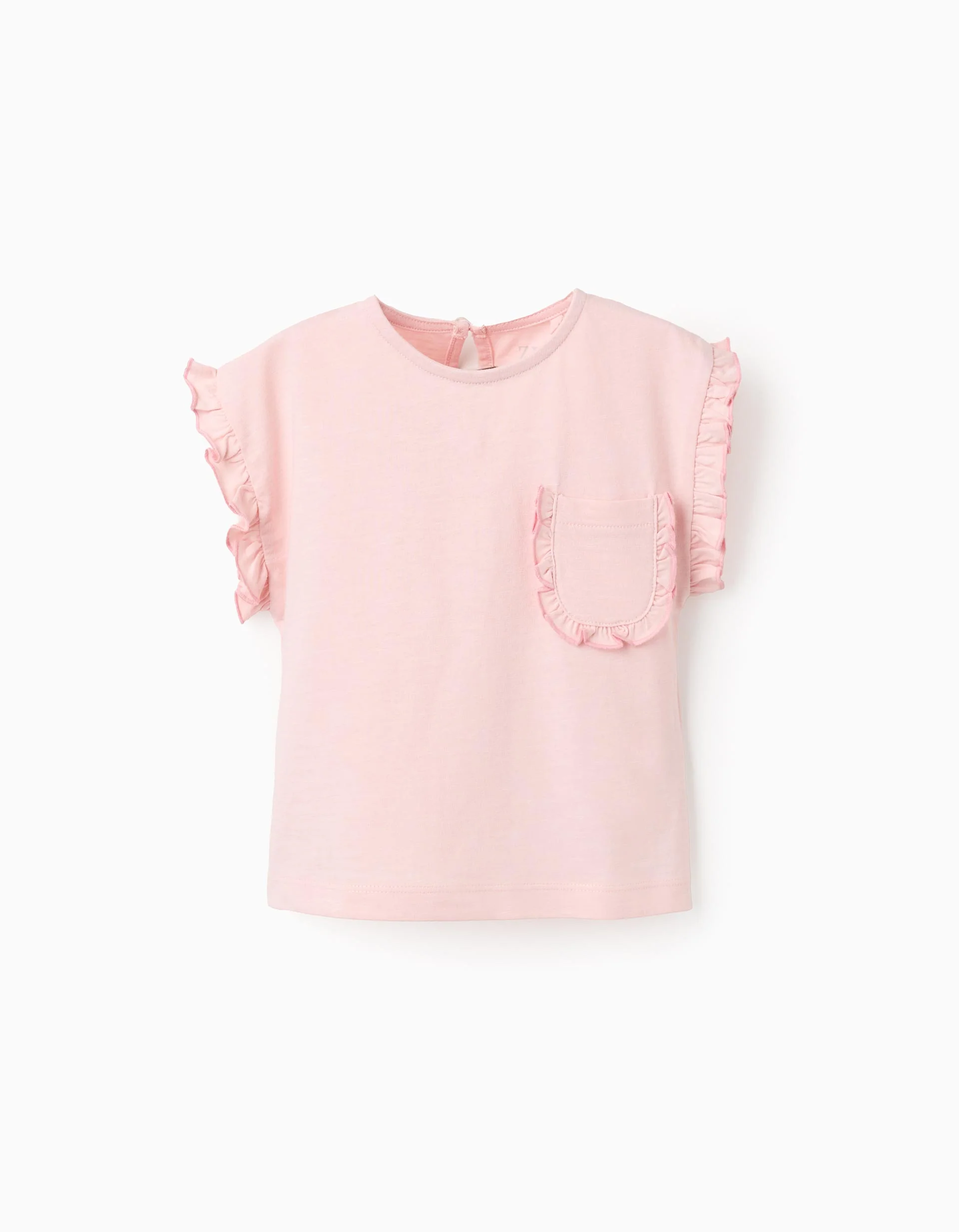 Cotton T-shirt with Ruffles and Pocket for Baby Girls, Pink