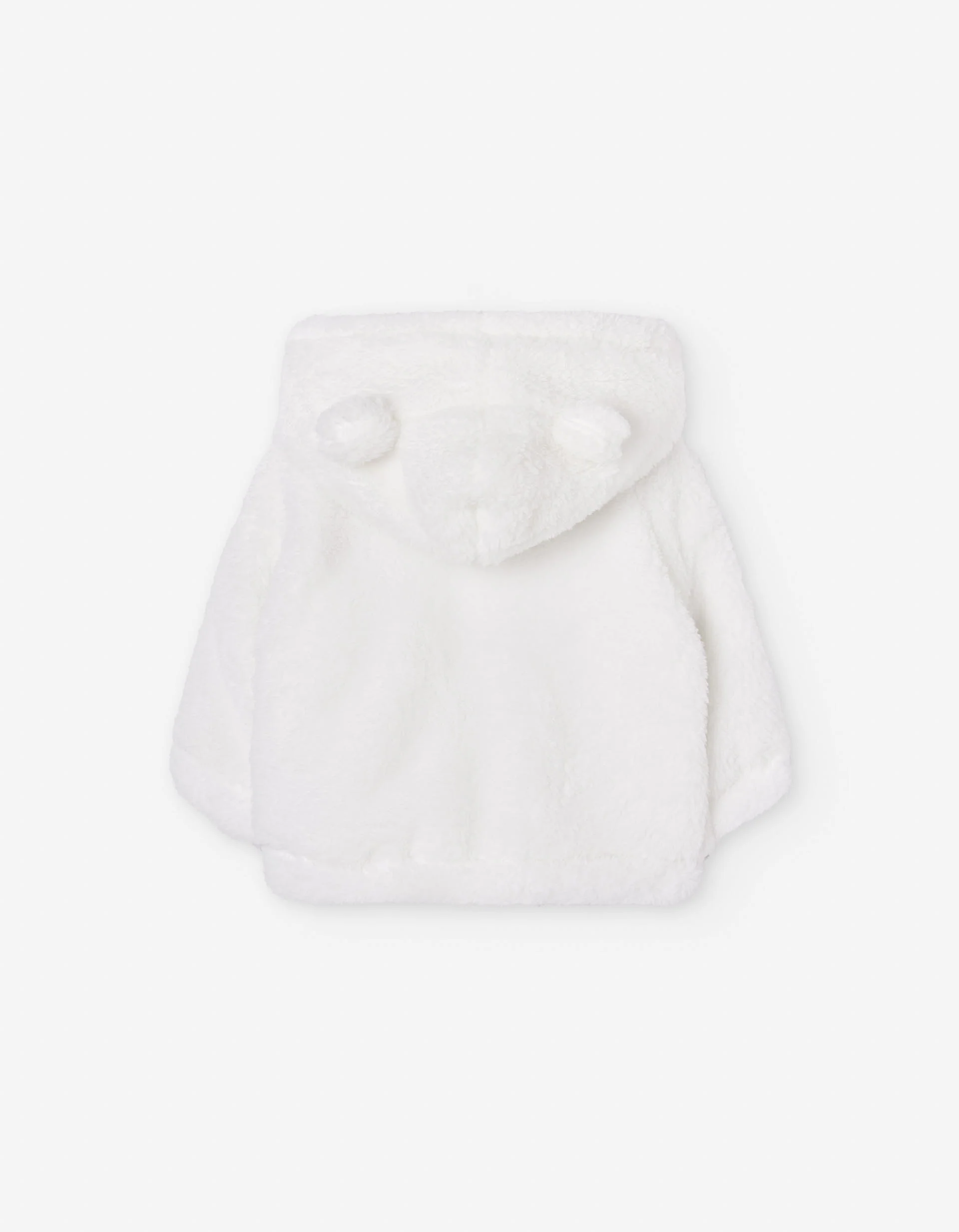 Faux fur hooded jacket with dog embroidery for baby girls, white