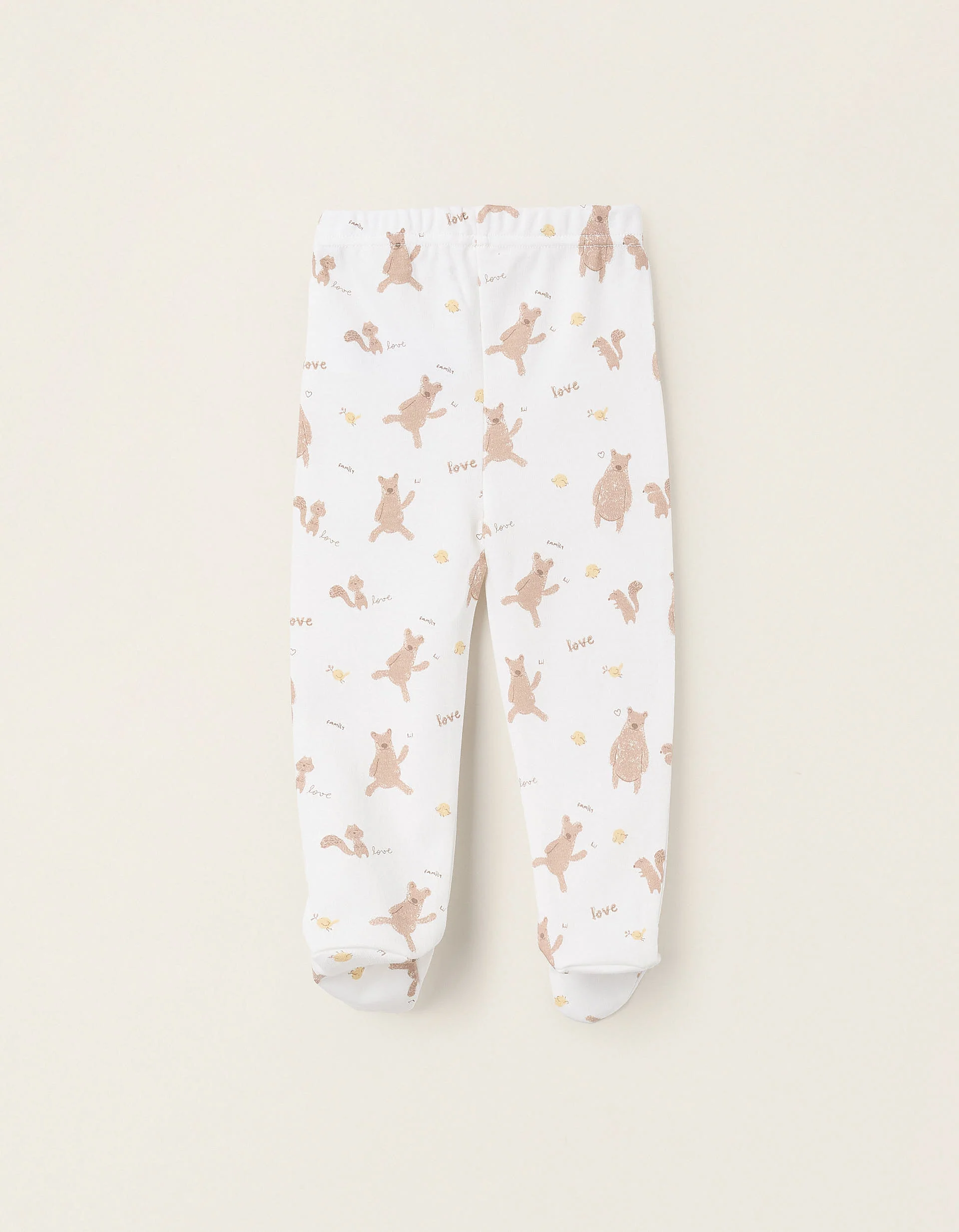 Pack of 2 Footed Trousers for Baby Girls 'Family Love', Pink/White