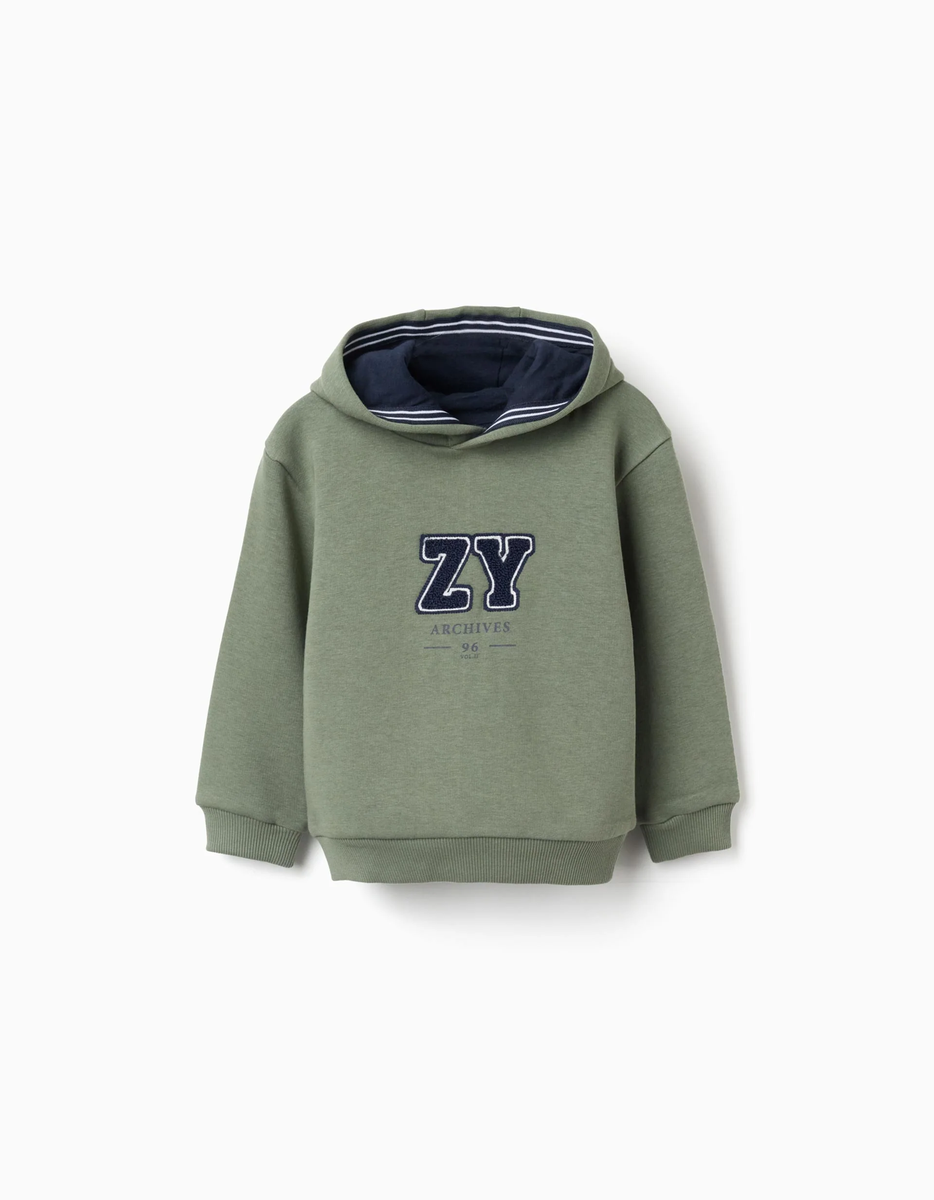 Brushed Hooded Sweatshirt with Embroidery for Baby Boys, Dark Green