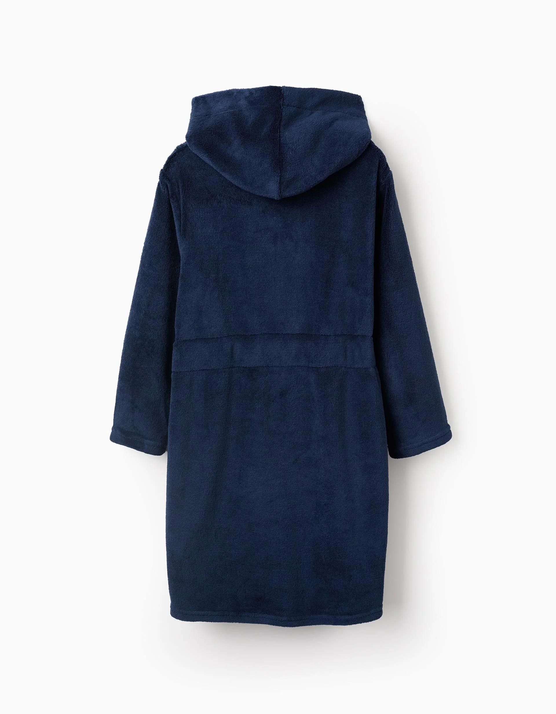 Fleece Dressing Gown with Hood and Belt for Boys, Dark Blue
