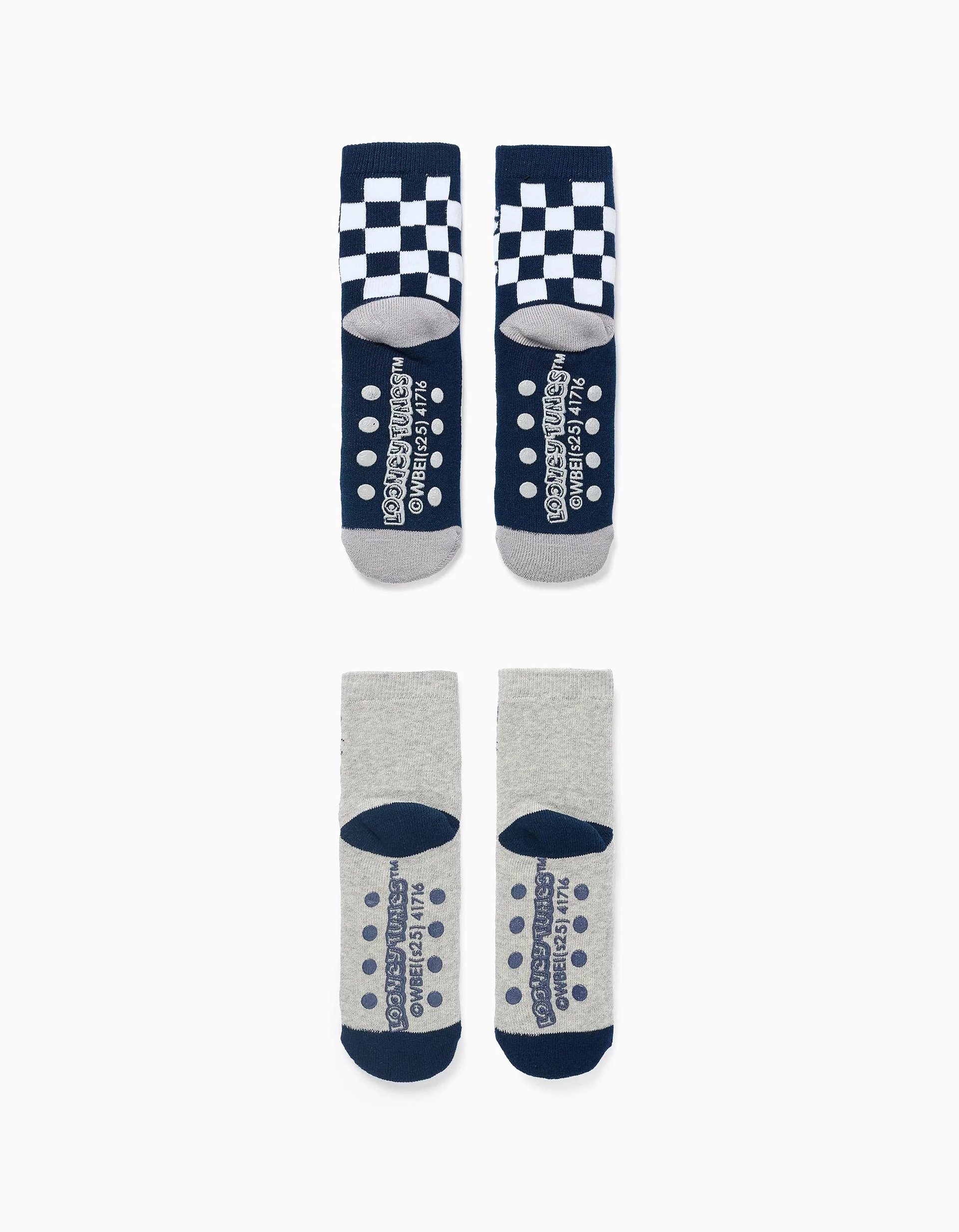 Pack of 2 Non-Slip Socks with Looney Tunes for Boys, Blue/Grey