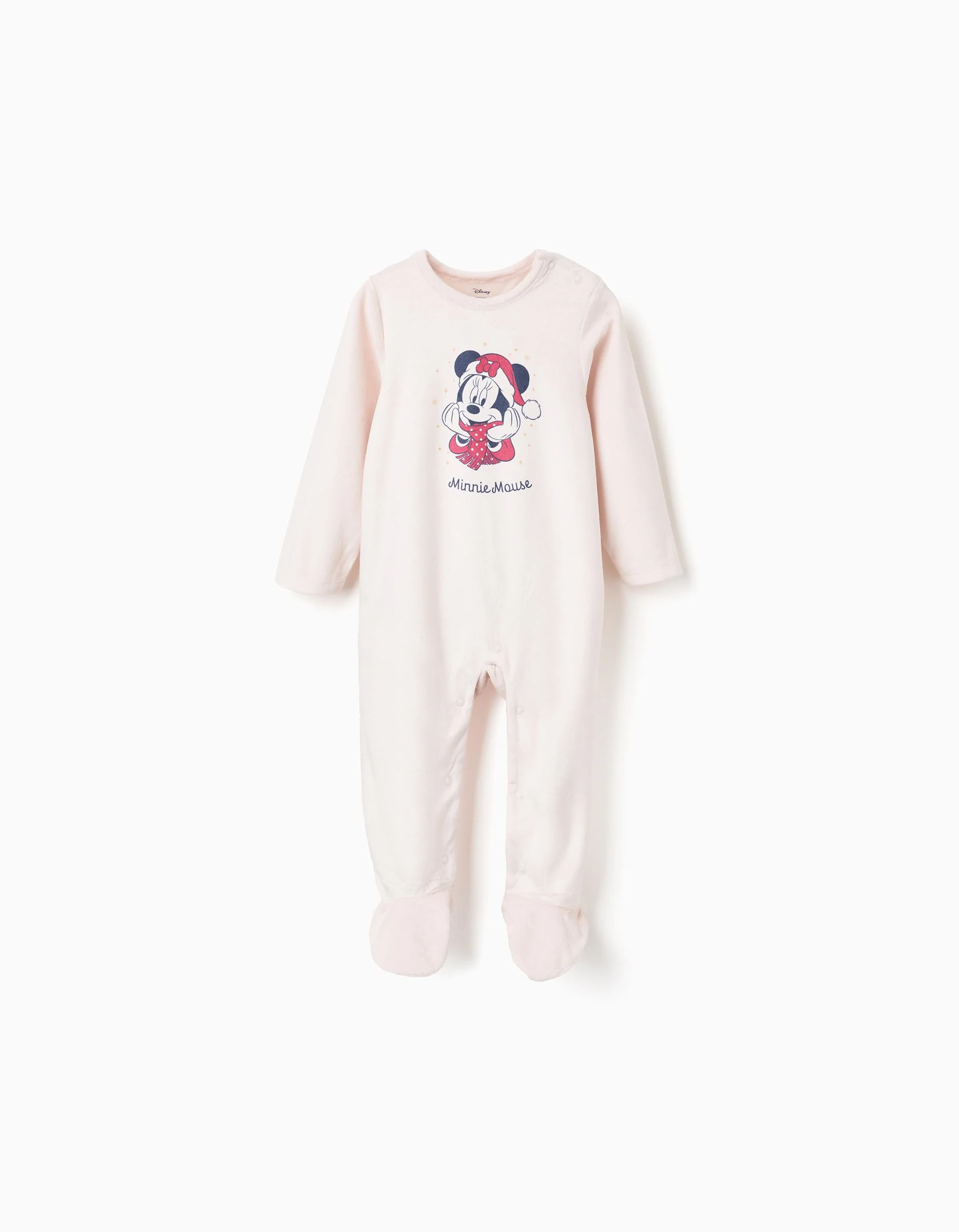 Velvet babygrow with Minnie print for newborn and baby girls, beige