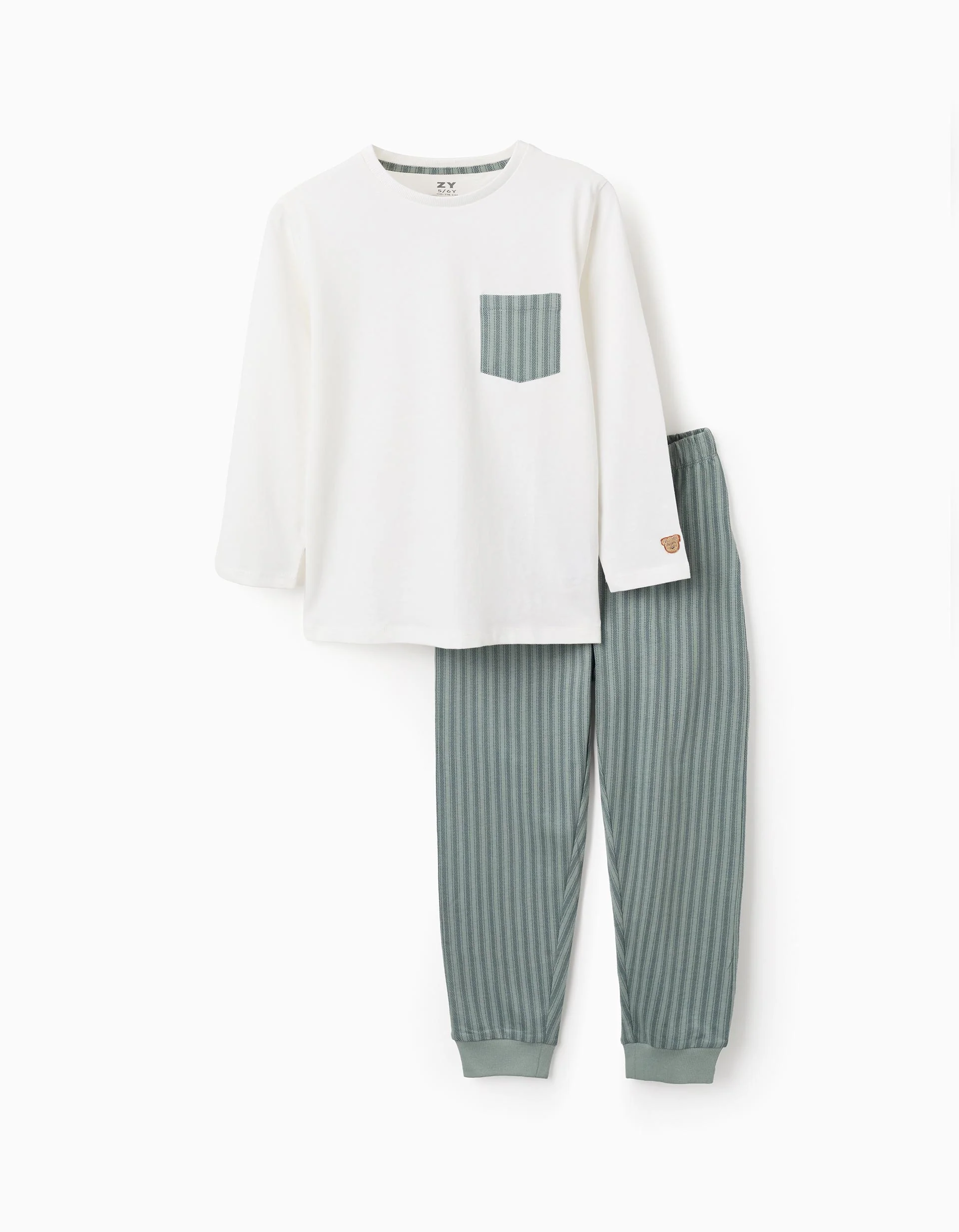 Cotton Jersey Pyjama with Stripes for Boys, Green/White