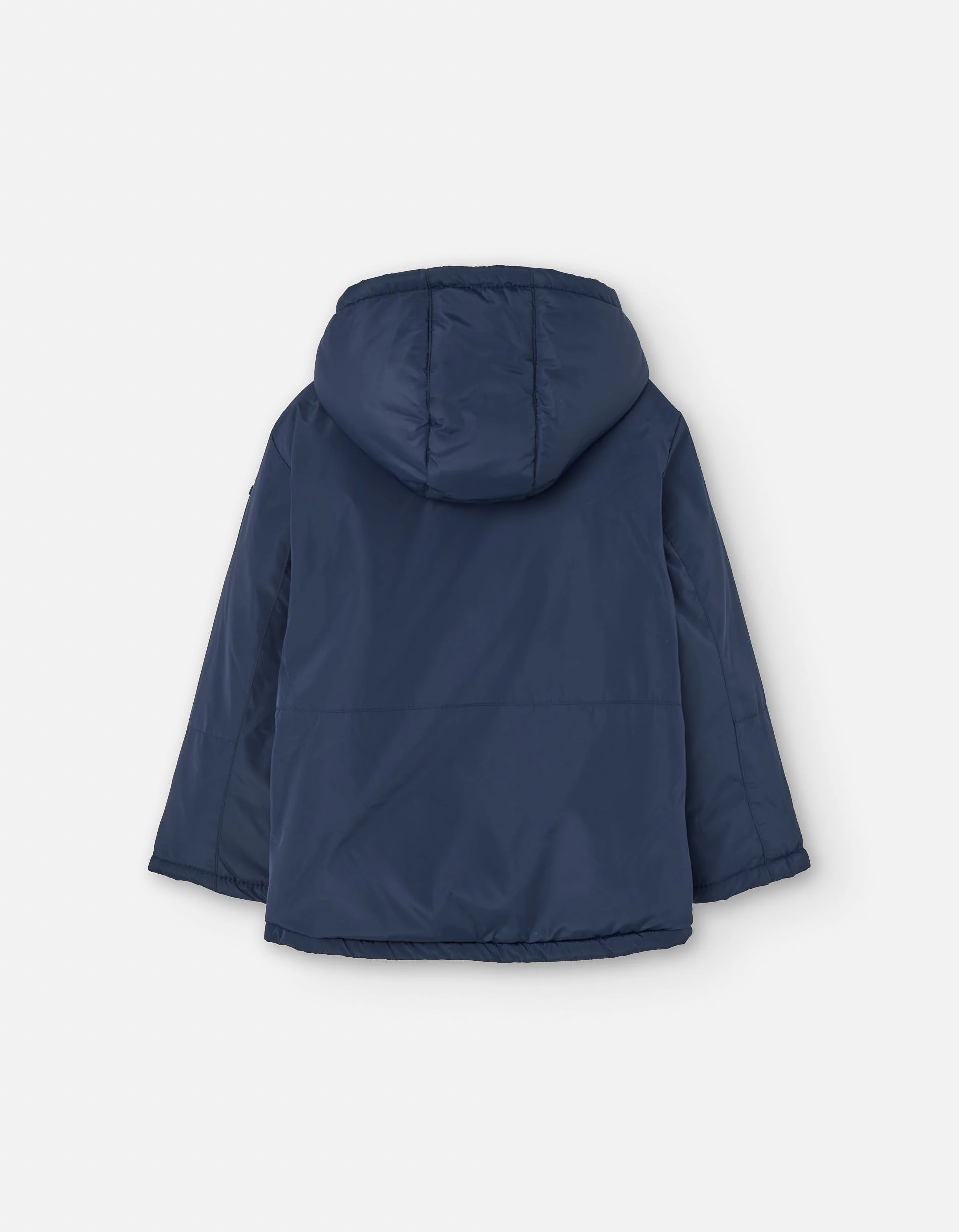 Padded rubber parka with hood and fleece lining for boys, dark blue