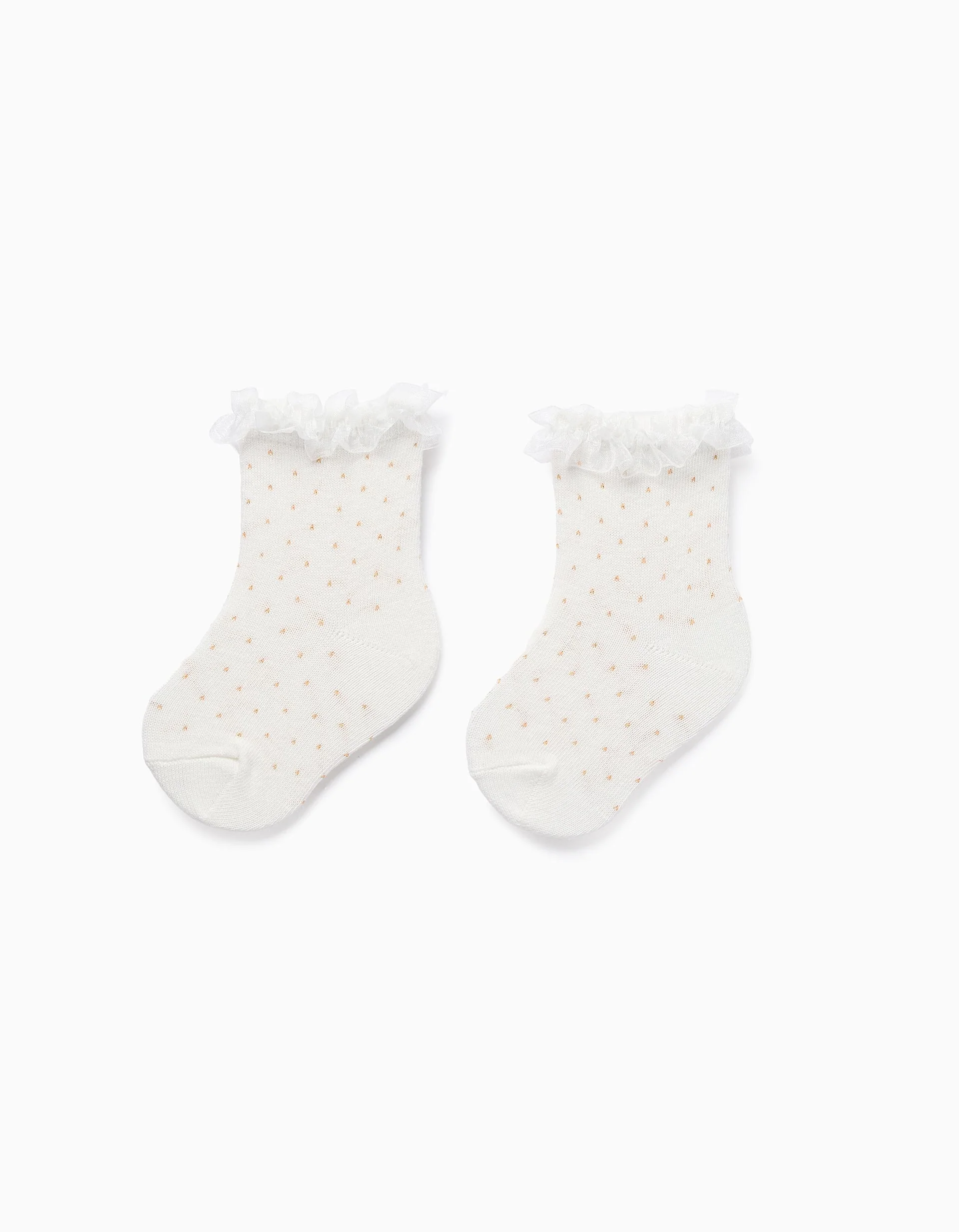 Crew socks with polka dots and ruffles for baby girls, white