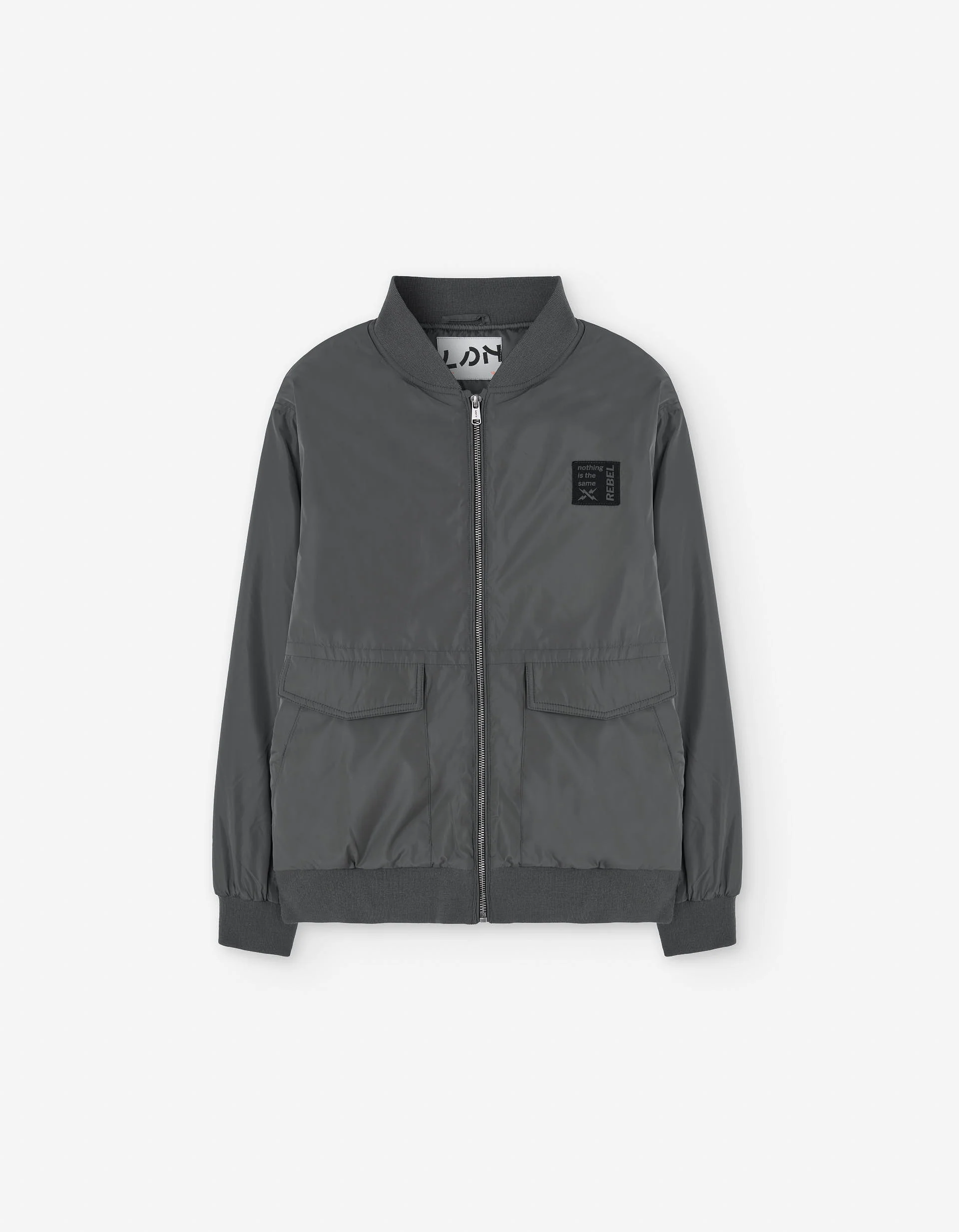 Nylon padded bomber jacket with front pockets for boys, grey