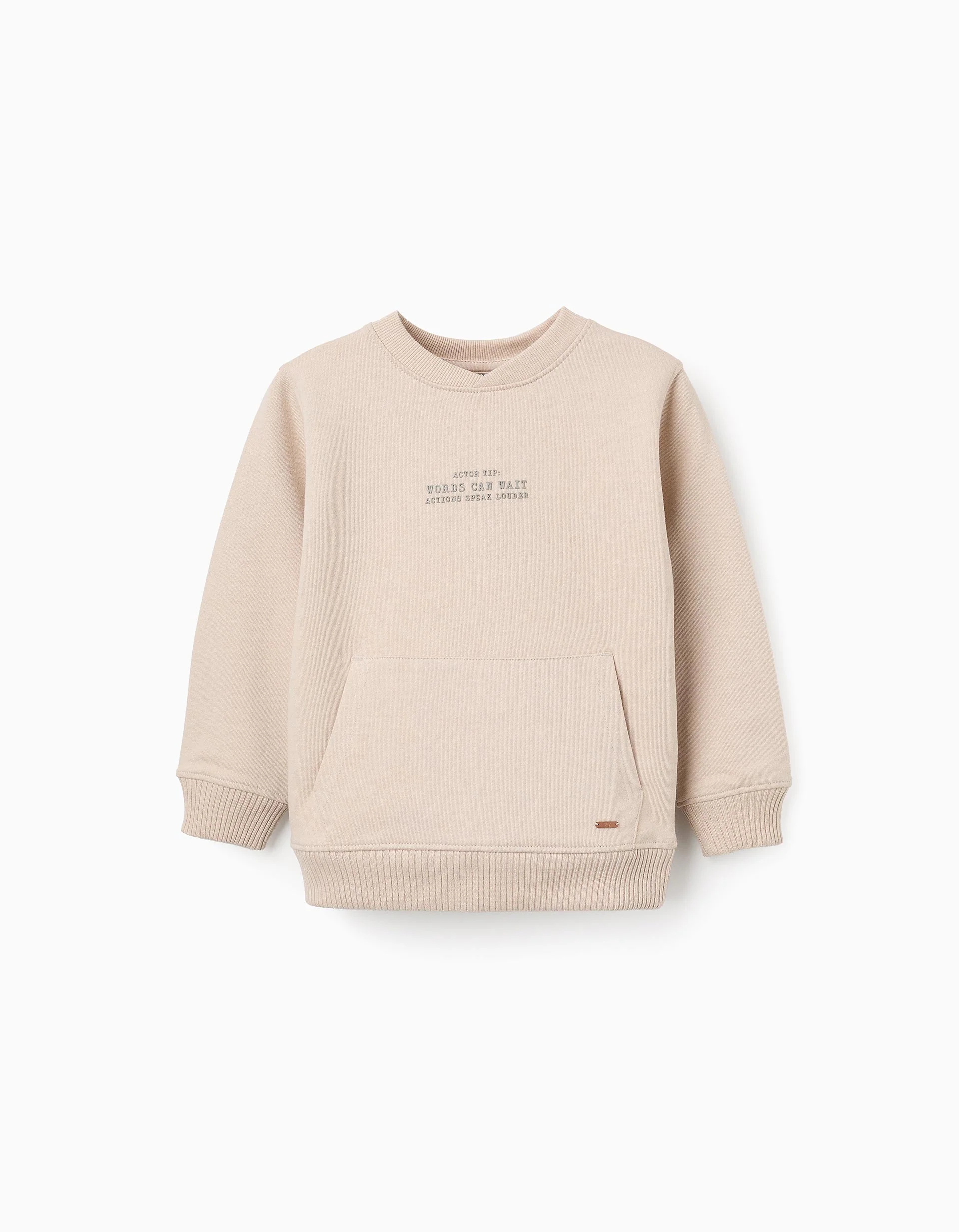 Cotton Sweatshirt with Kangaroo Pocket for Boys 'Actions', Beige