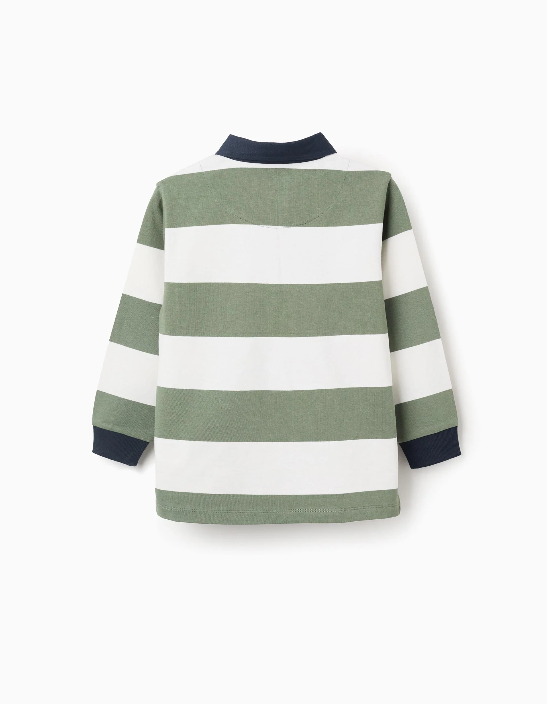 Long sleeve cotton polo shirt with stripes for boys, green/white/blue