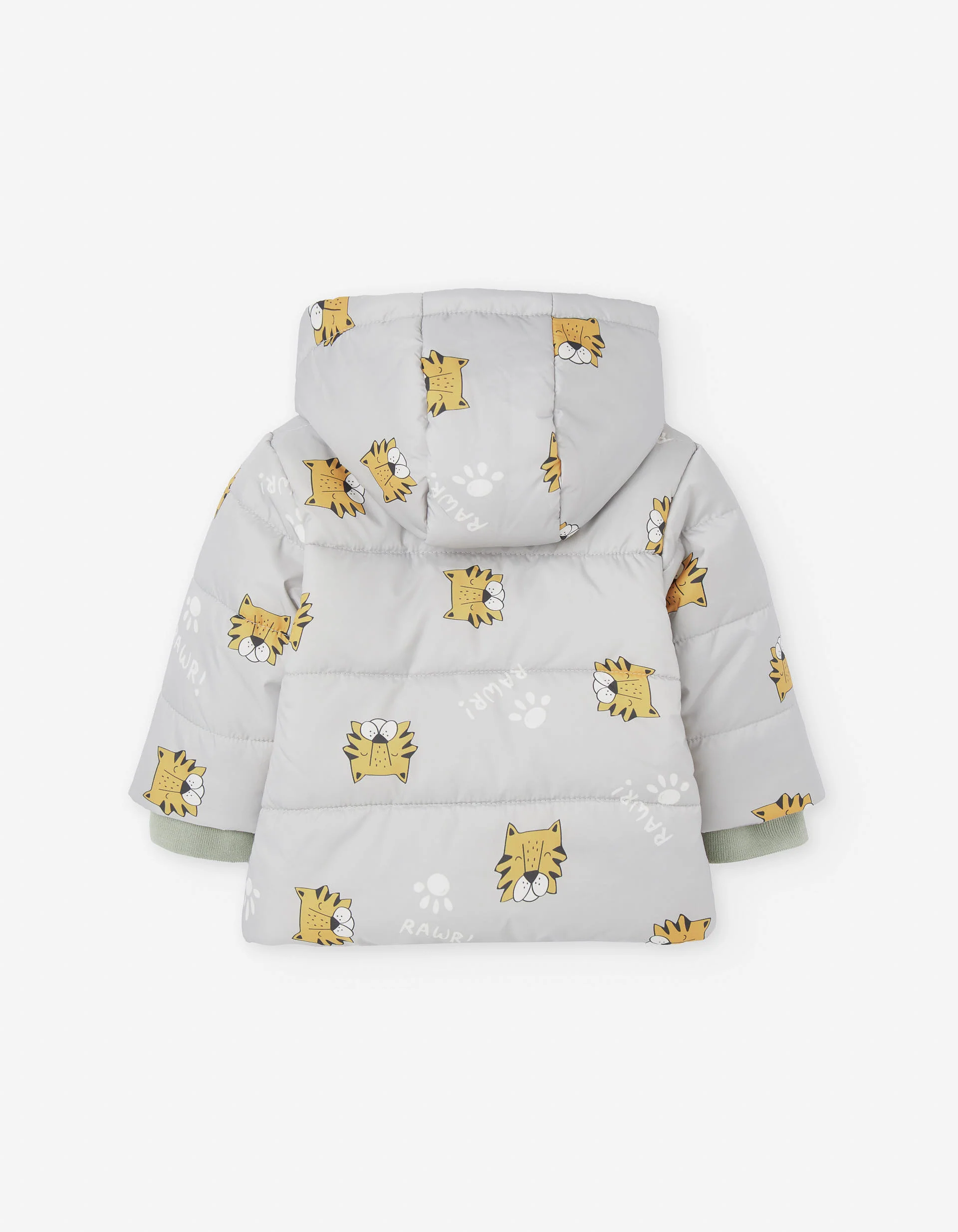 Hooded puffer jacket with fleece lining and motif for baby boys, grey