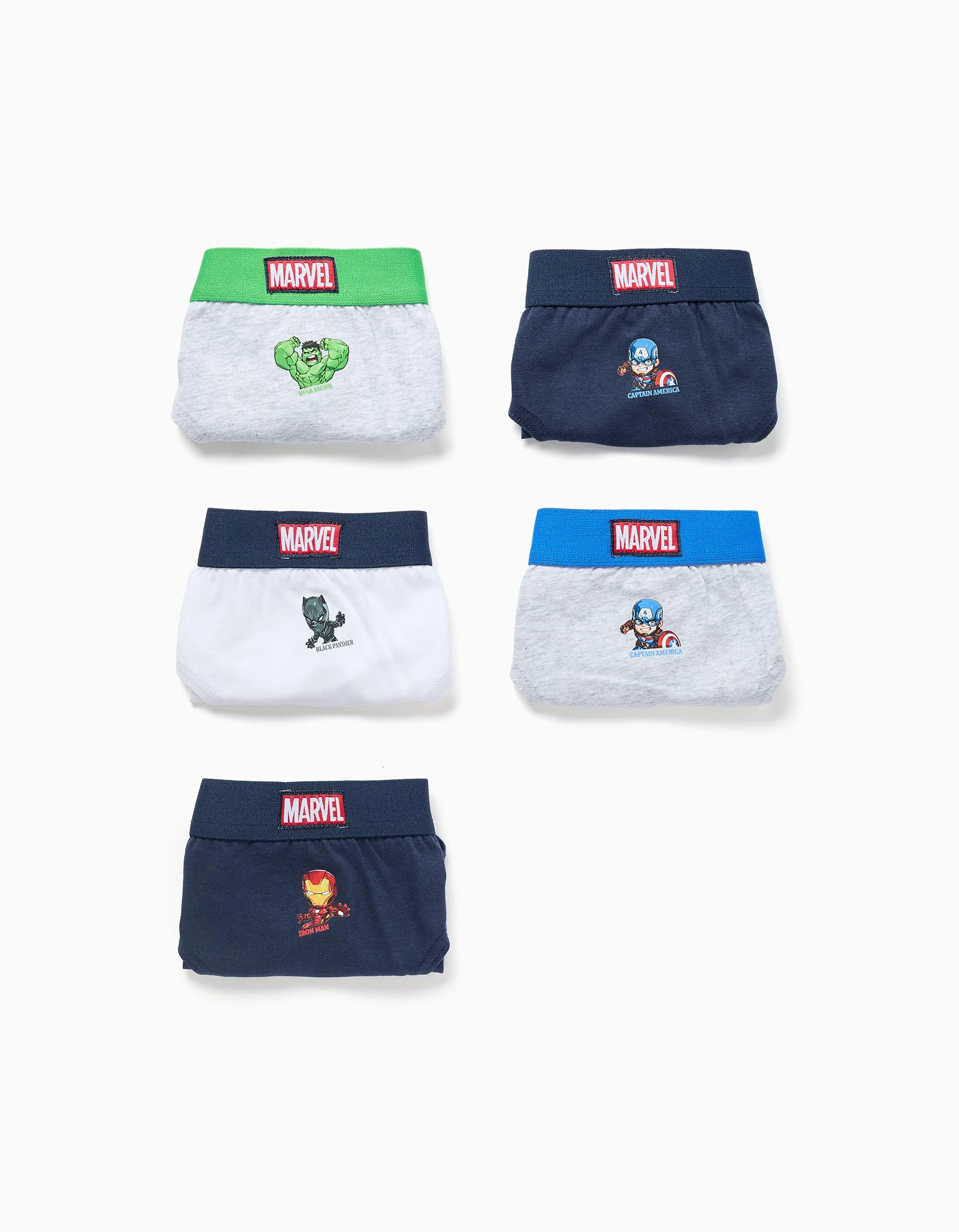 Pack of 5 briefs with Avengers prints for boys, blue/grey/white