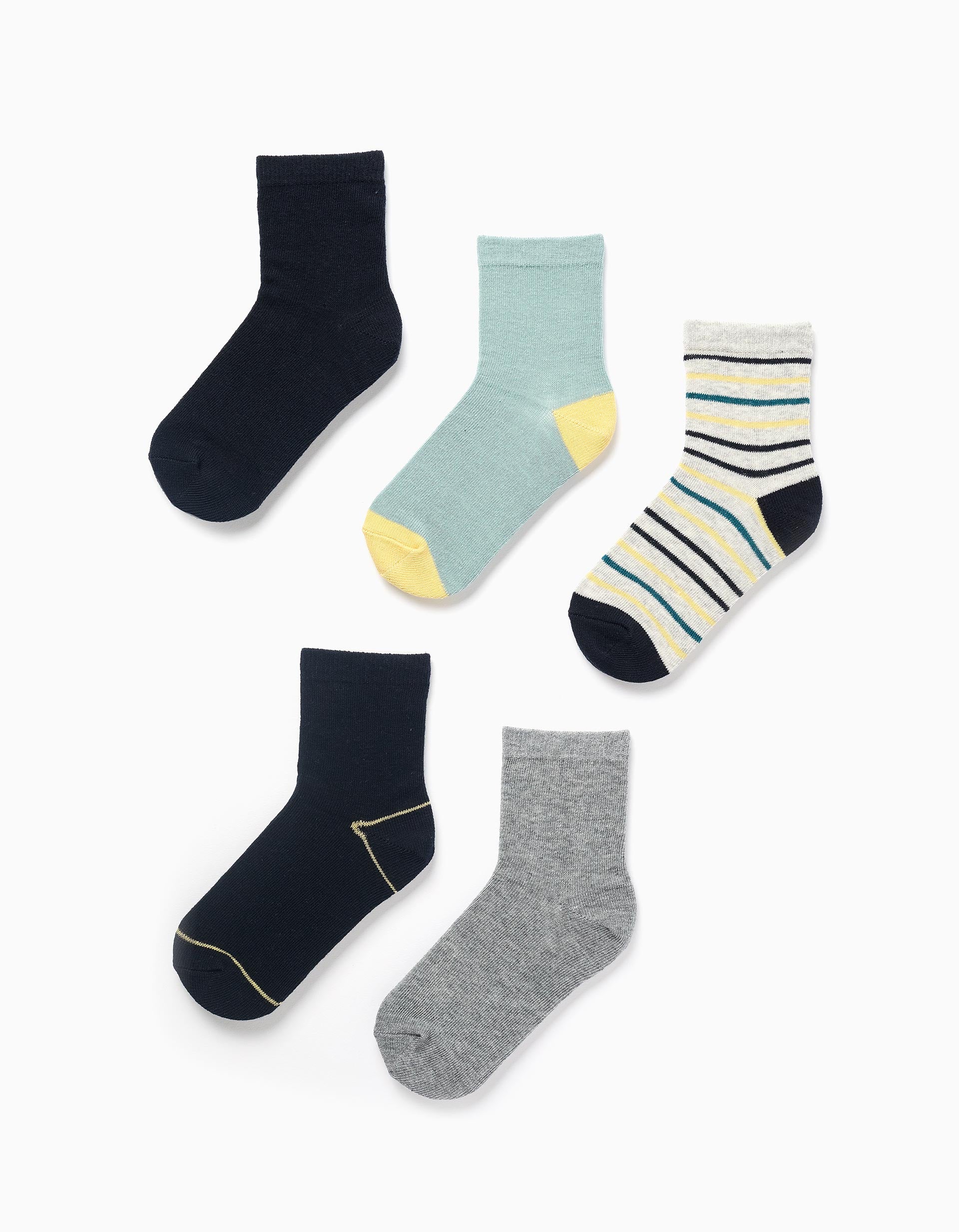 Pack of 5 Pairs of Plain and Striped Socks for Boys, Multicolour