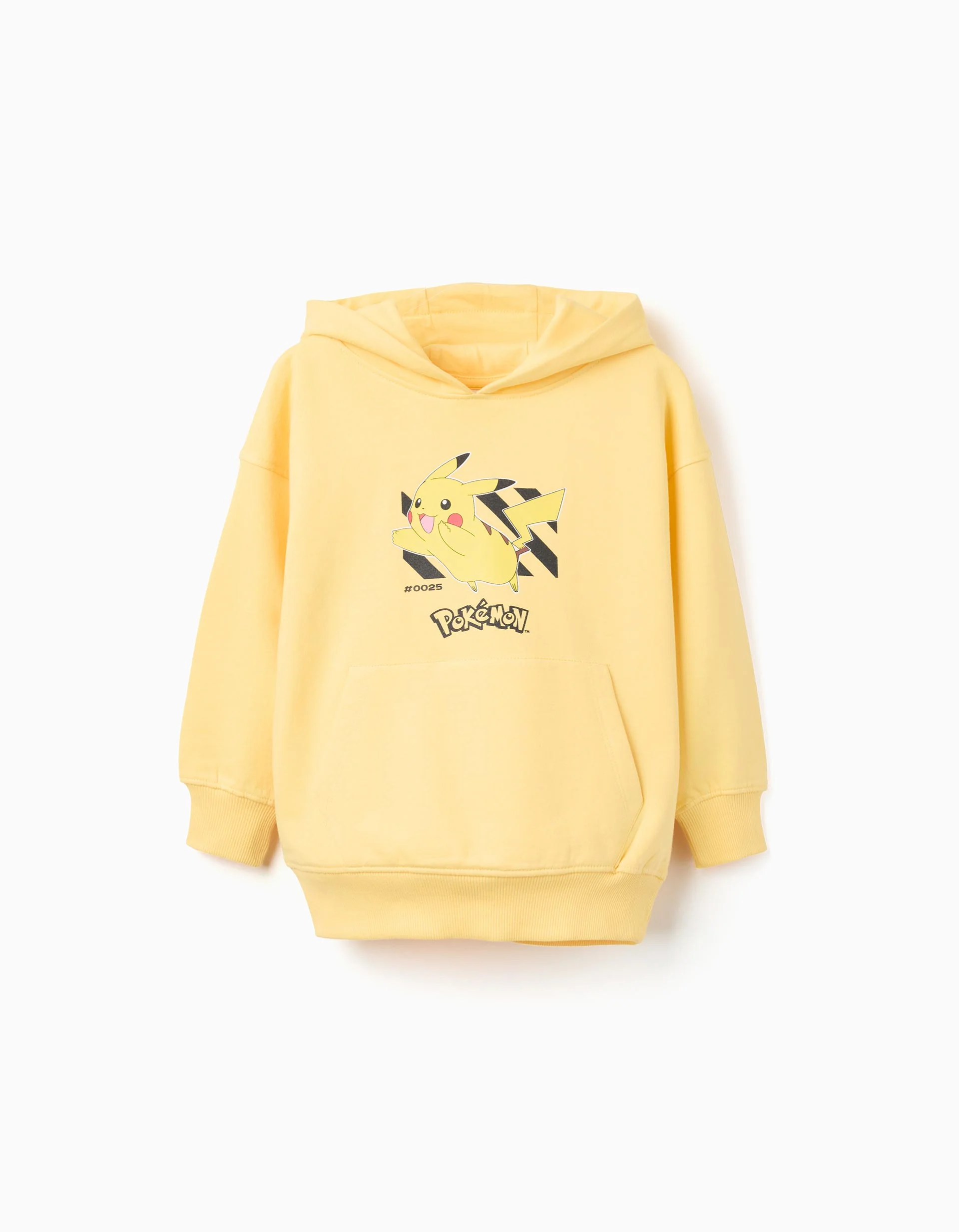 Hooded brushed sweatshirt with Pikachu print for boys, yellow