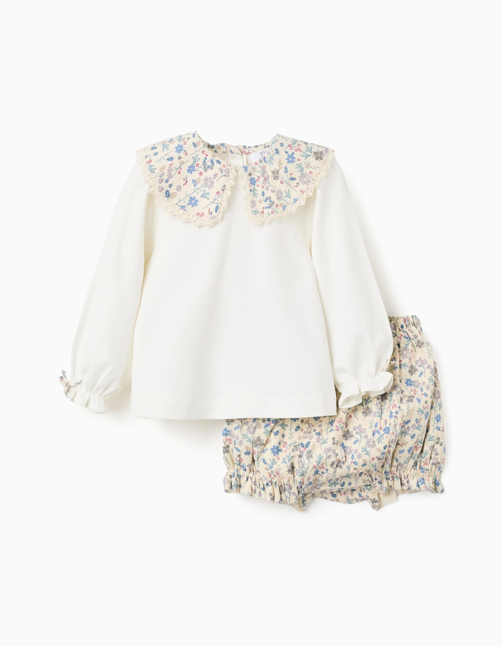 T-shirt + bloomers with floral motif B&S for baby girls, white/beige