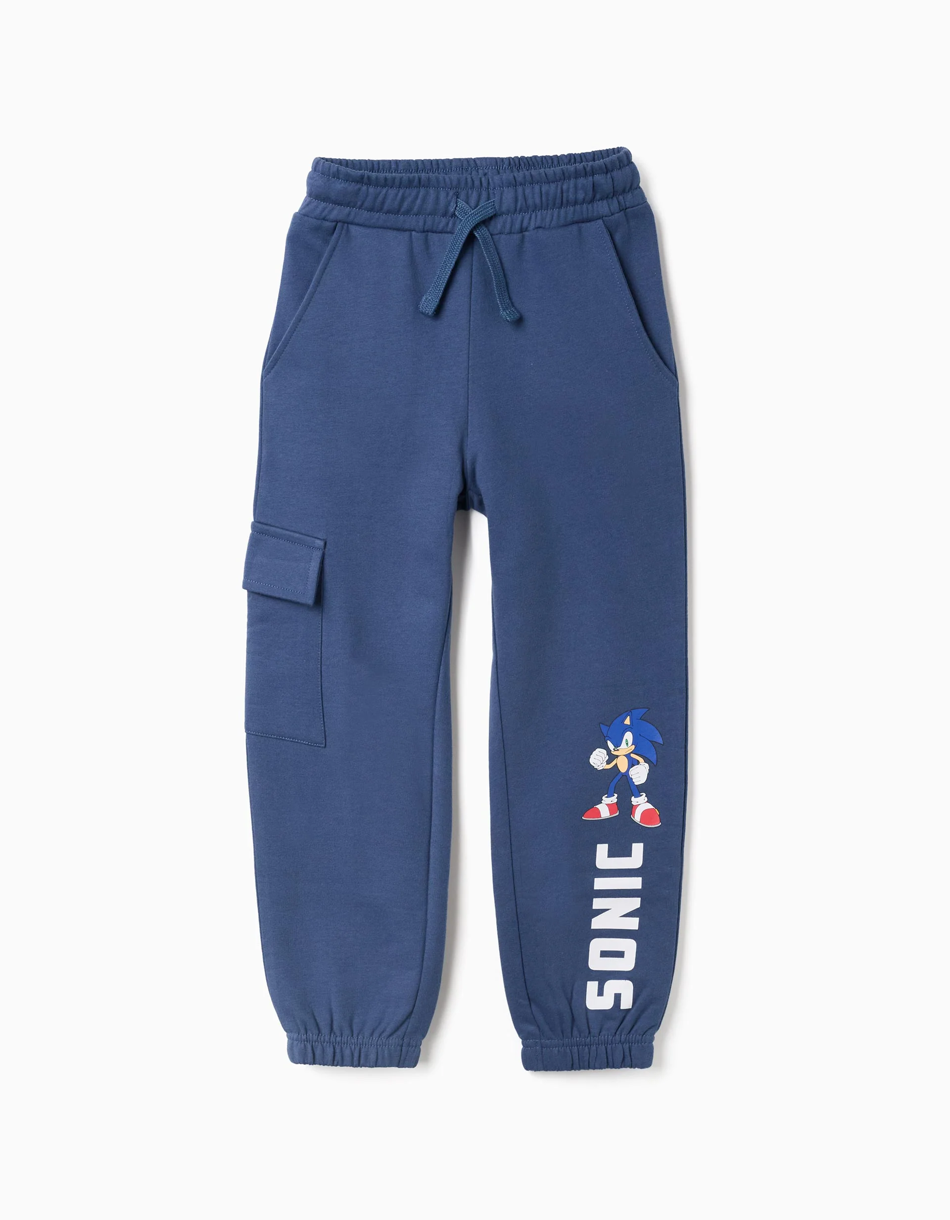 Brushed joggers with Sonic print and cargo pocket for boys, blue