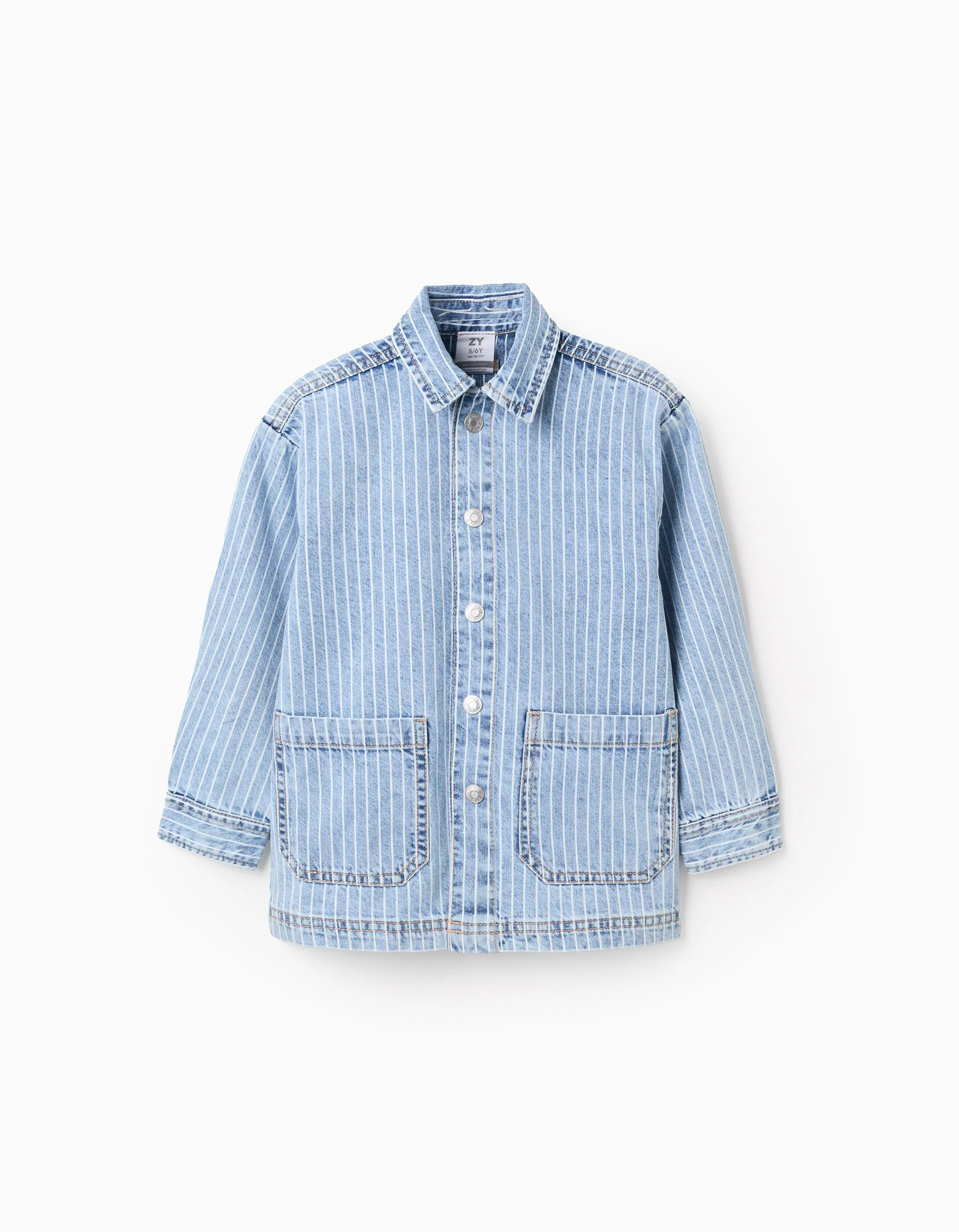 Striped Denim Overshirt for Boys, Light Blue/White