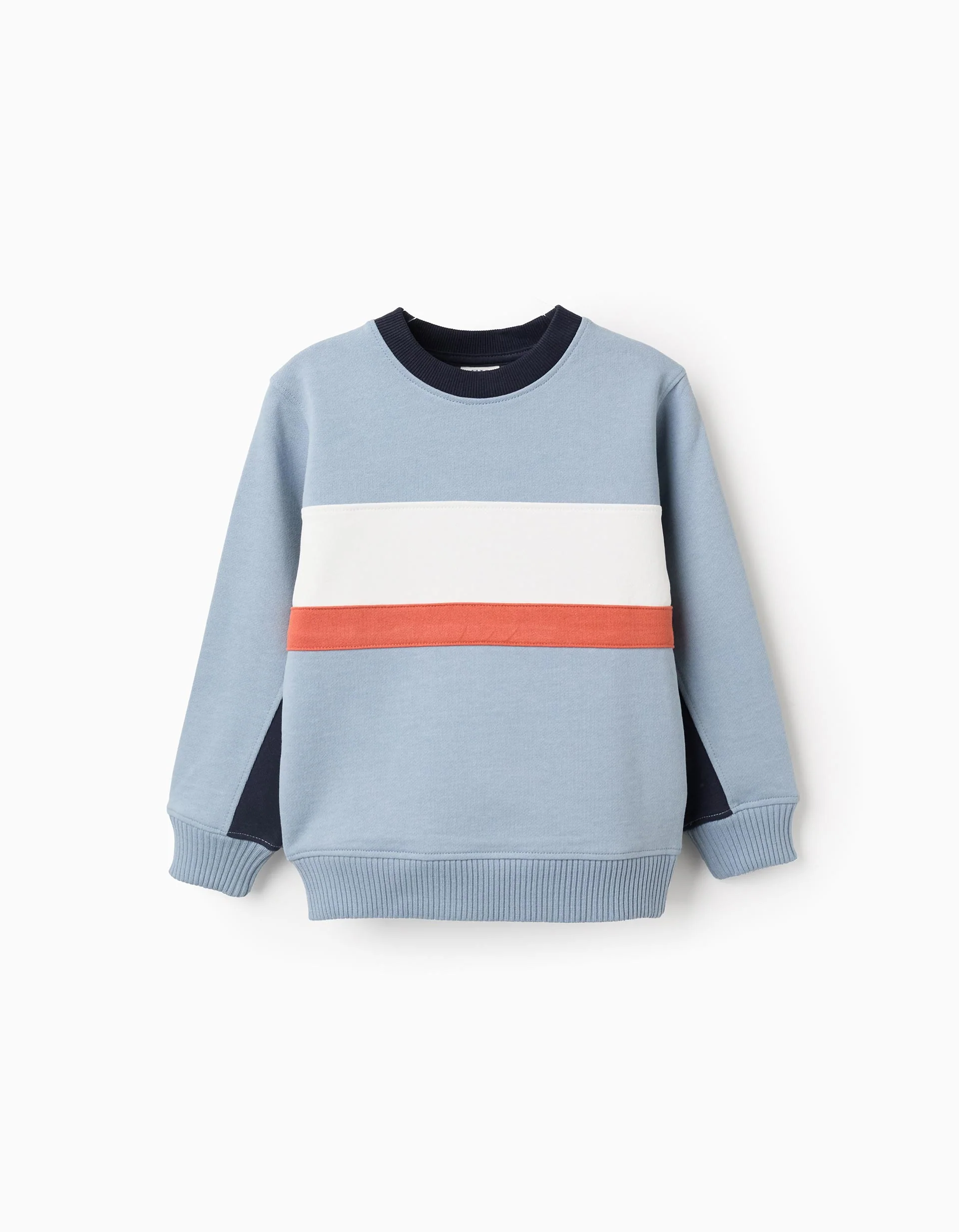 Cotton Sweatshirt with Contrast Stripes for Boys, Blue
