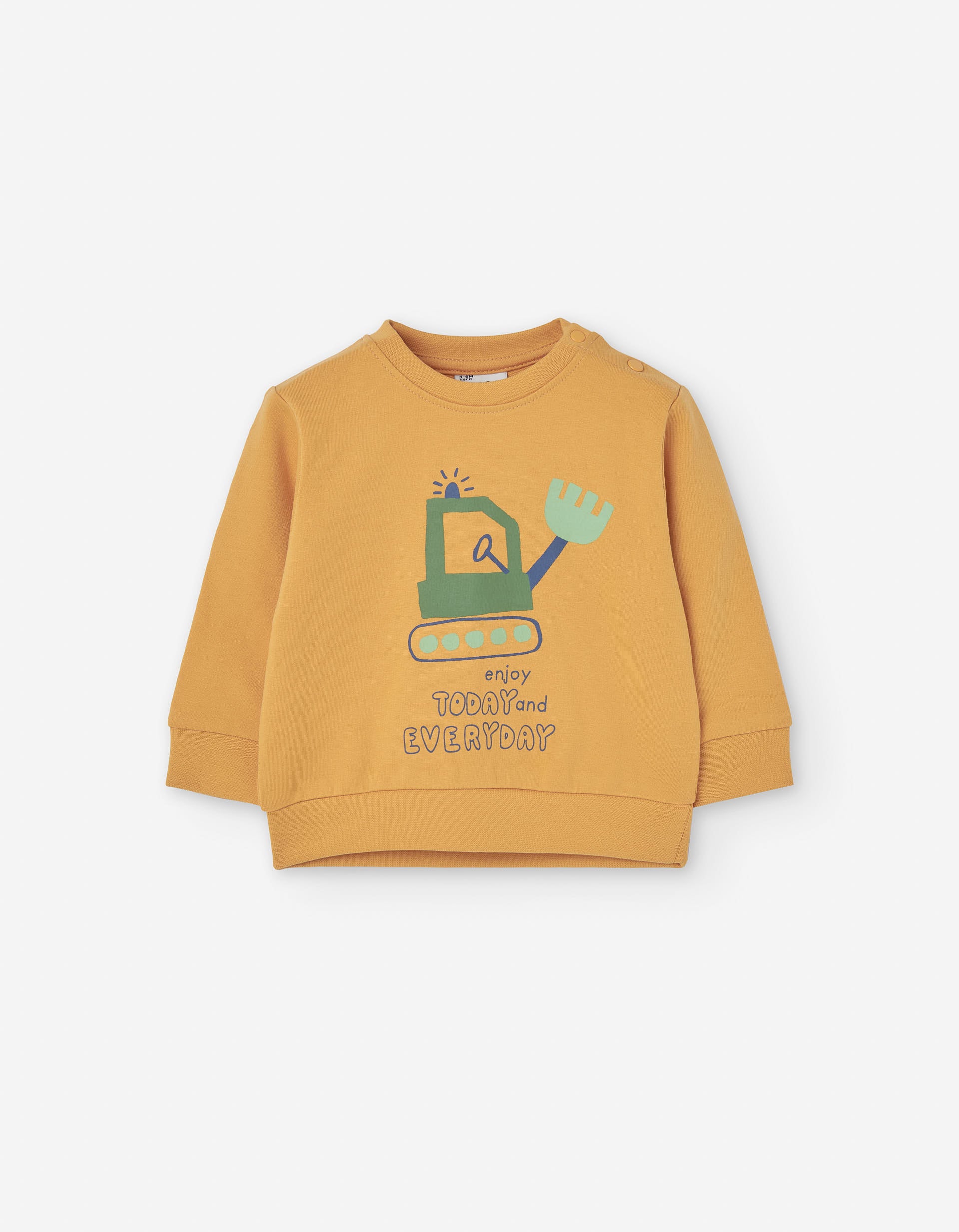 Recycled cotton sweatshirt with excavator print for baby boys, yellow