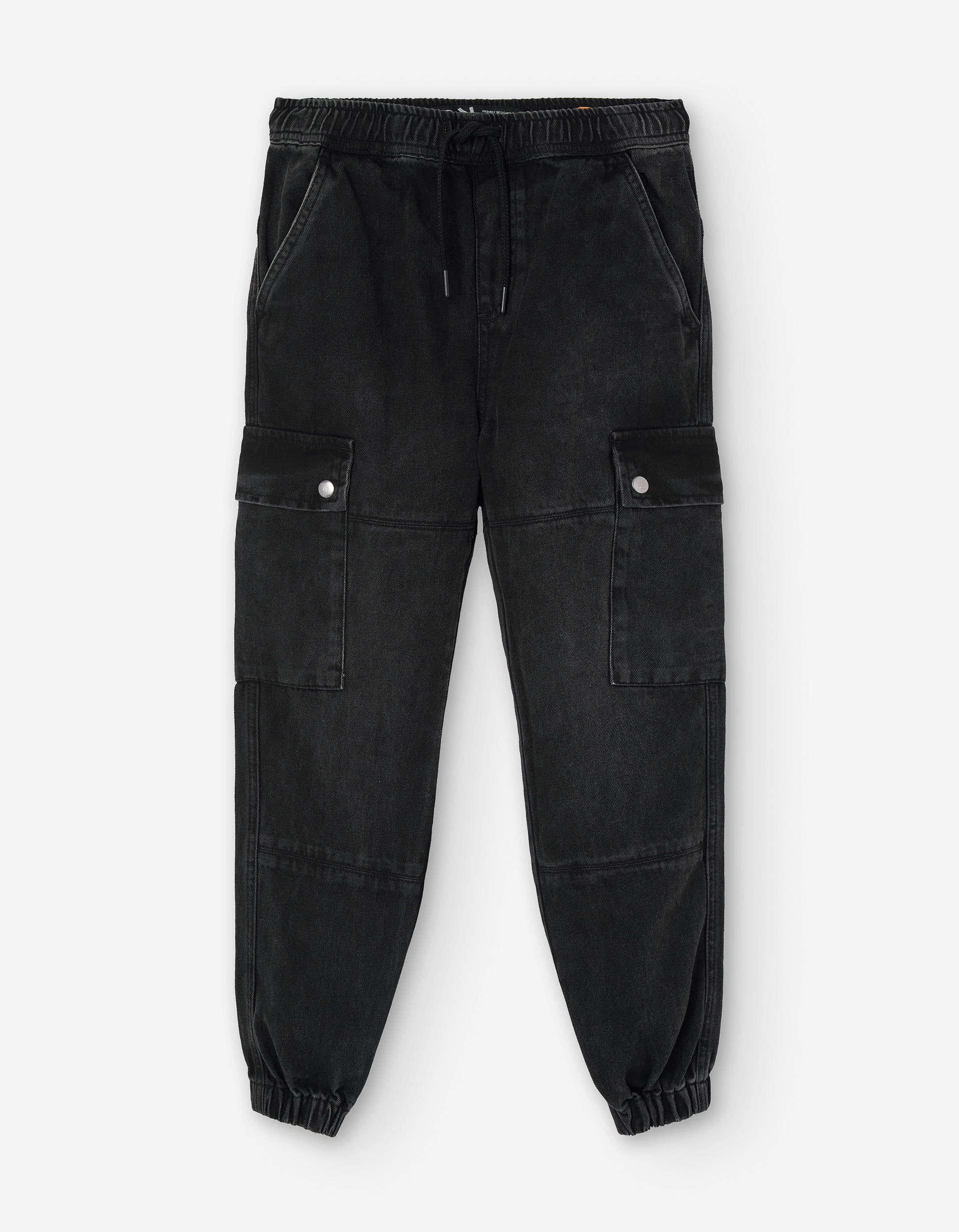 Cotton denim joggers with cargo pockets for boys, black