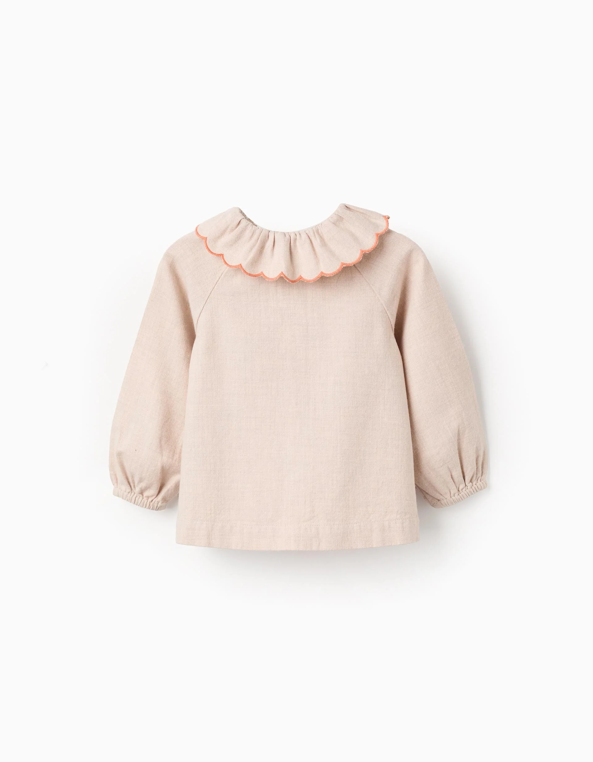 Flower Embroidered Twill Shirt for Baby Girls, Beige