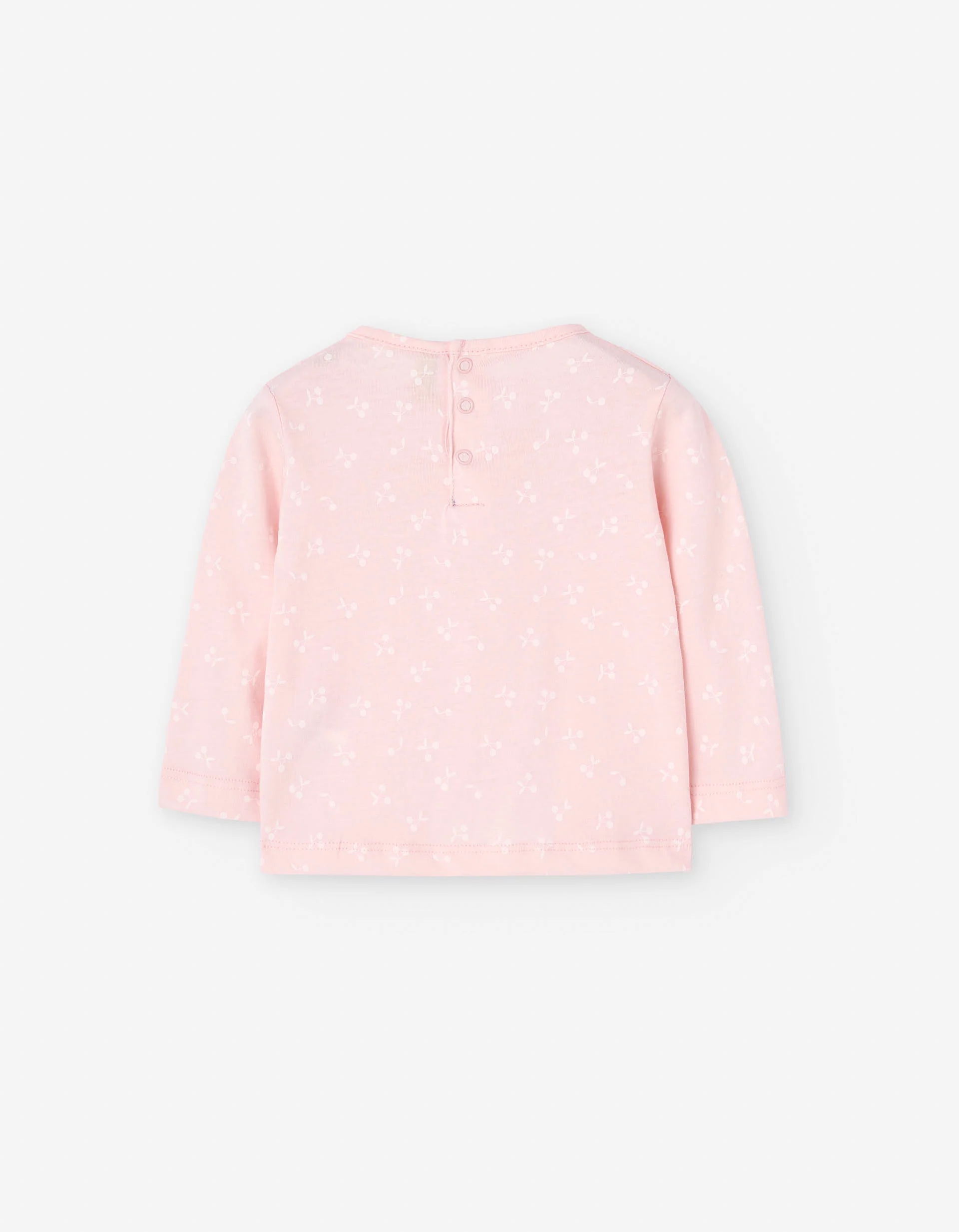 Long sleeve cotton T-shirt with cherry motif for baby girls, pink