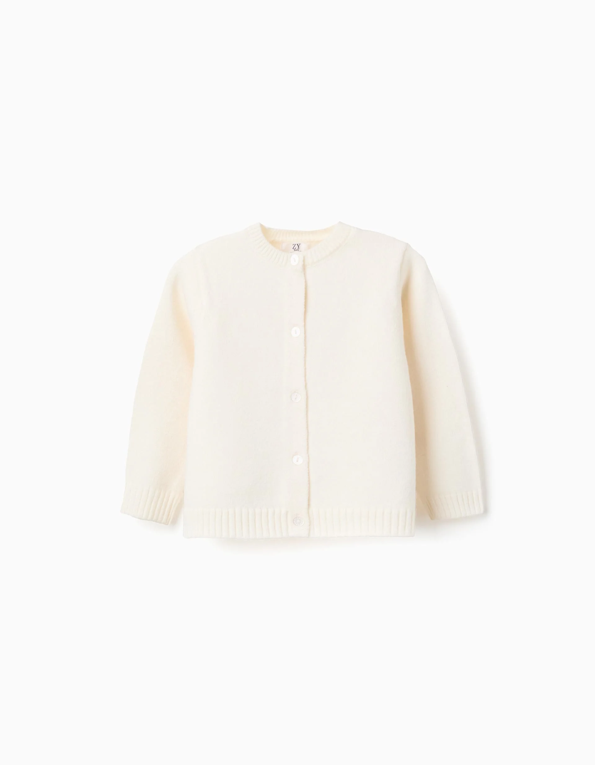 Knitted cardigan with round collar for baby girls, white