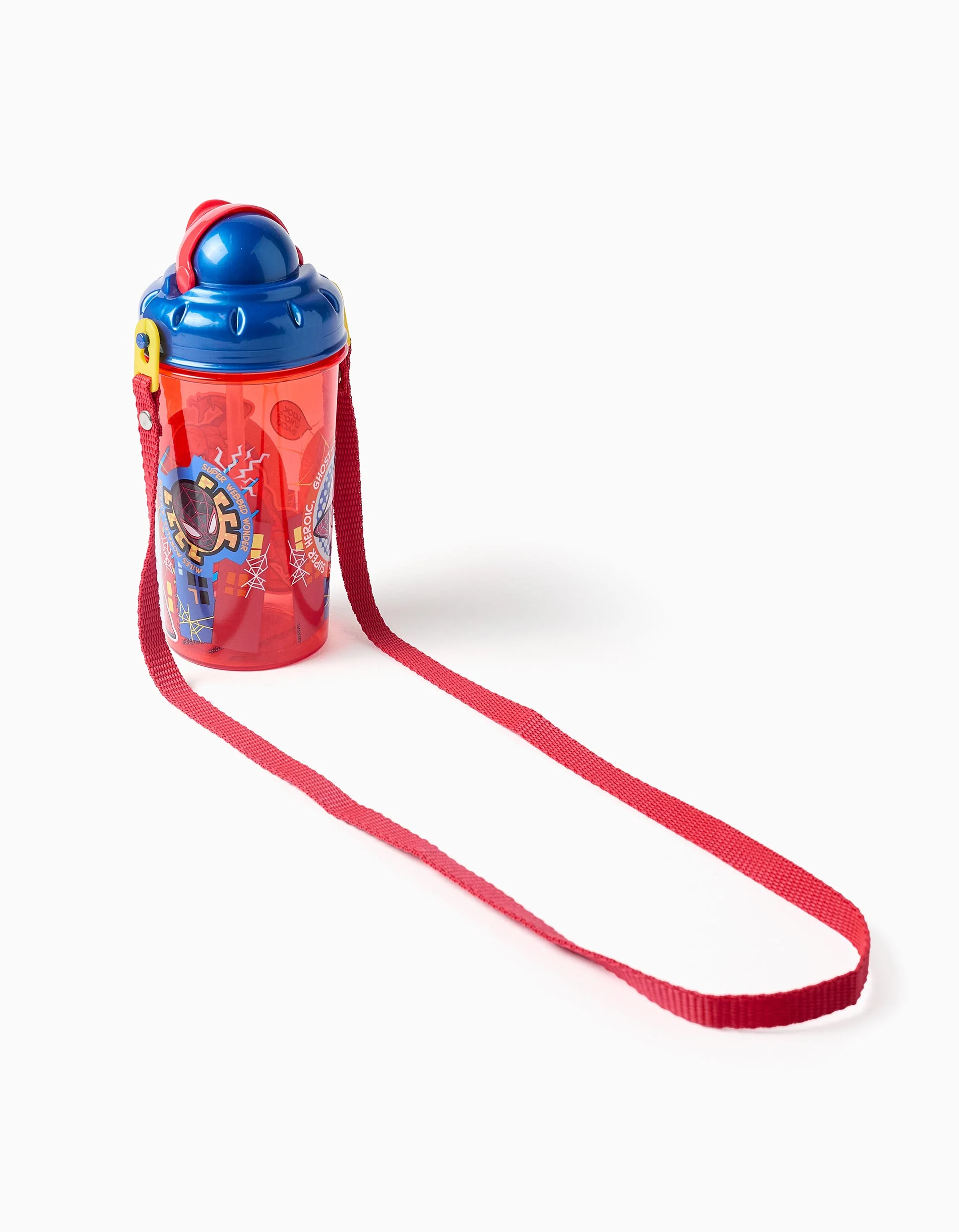 Spider-Man Water Bottle with Straw for Boys, Red/Blue