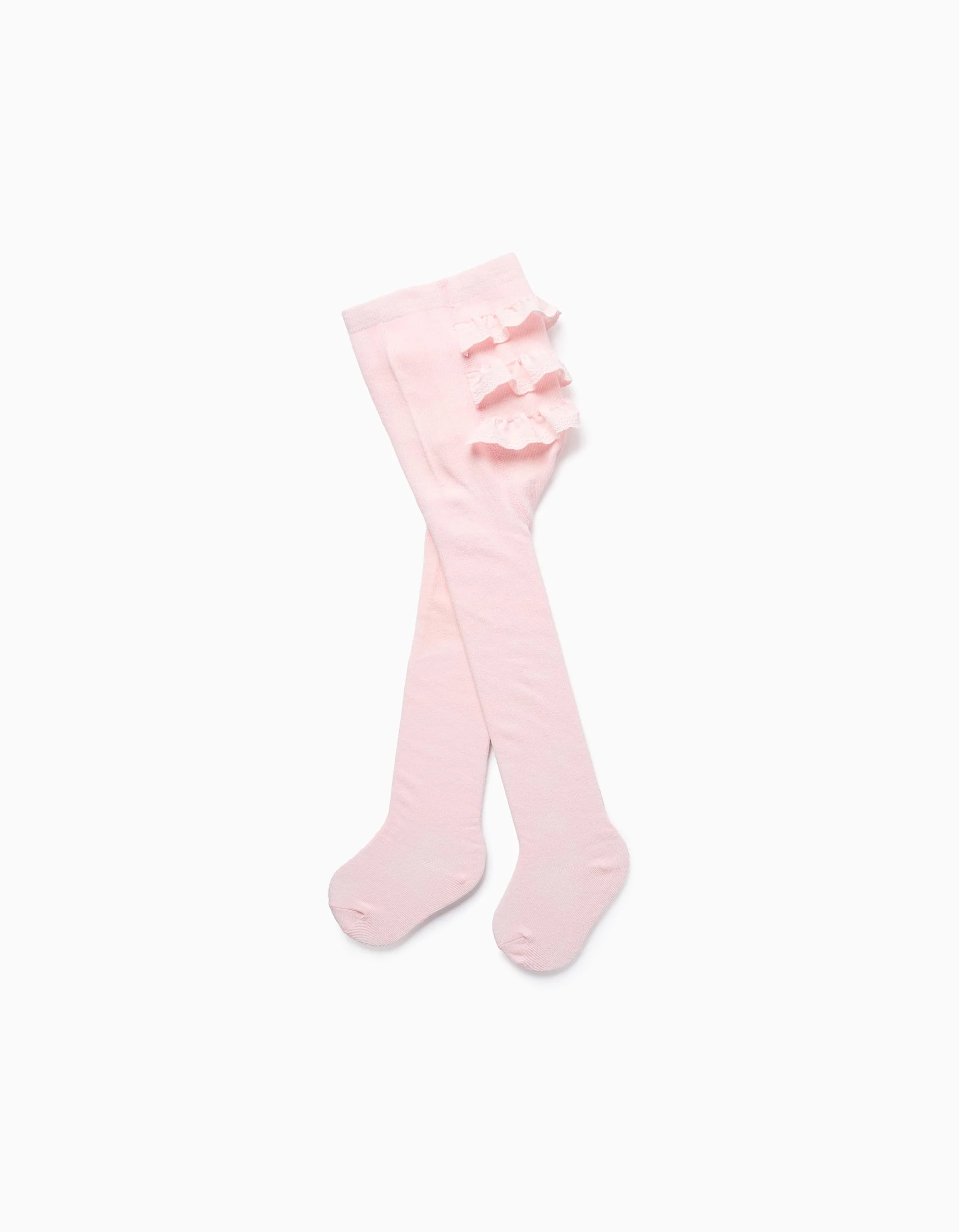 Frill Tights with Broderie Anglaise for Baby Girls, Light Pink