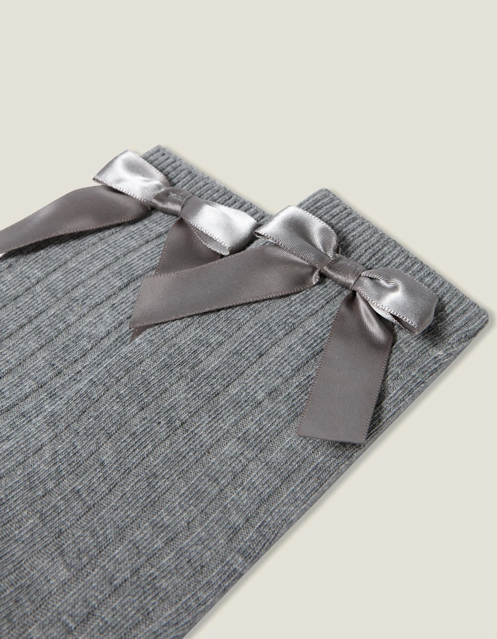 High Socks with Satin Bow for Baby Girls, Grey